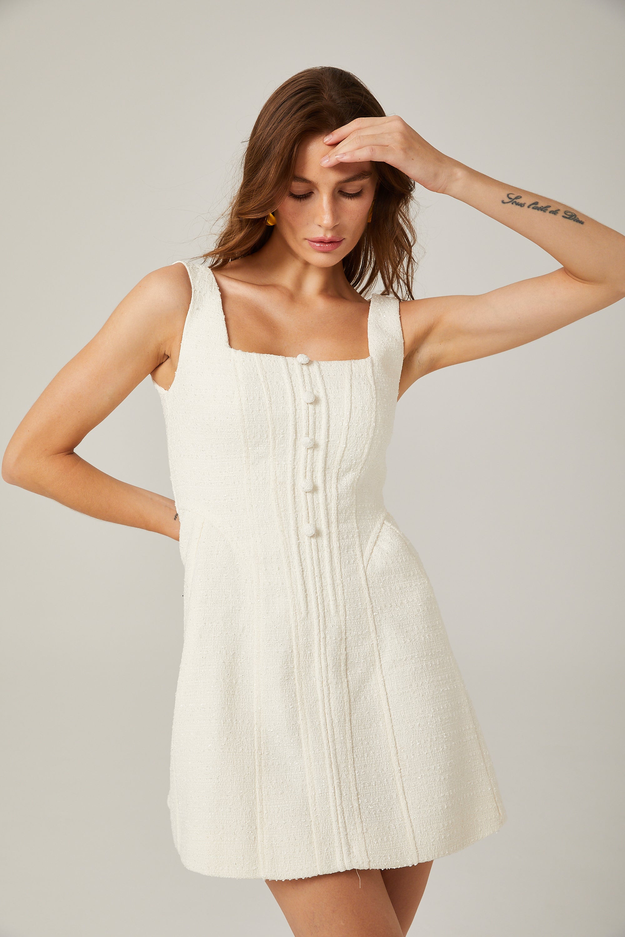 Silvia white corset-style tweed mini dress