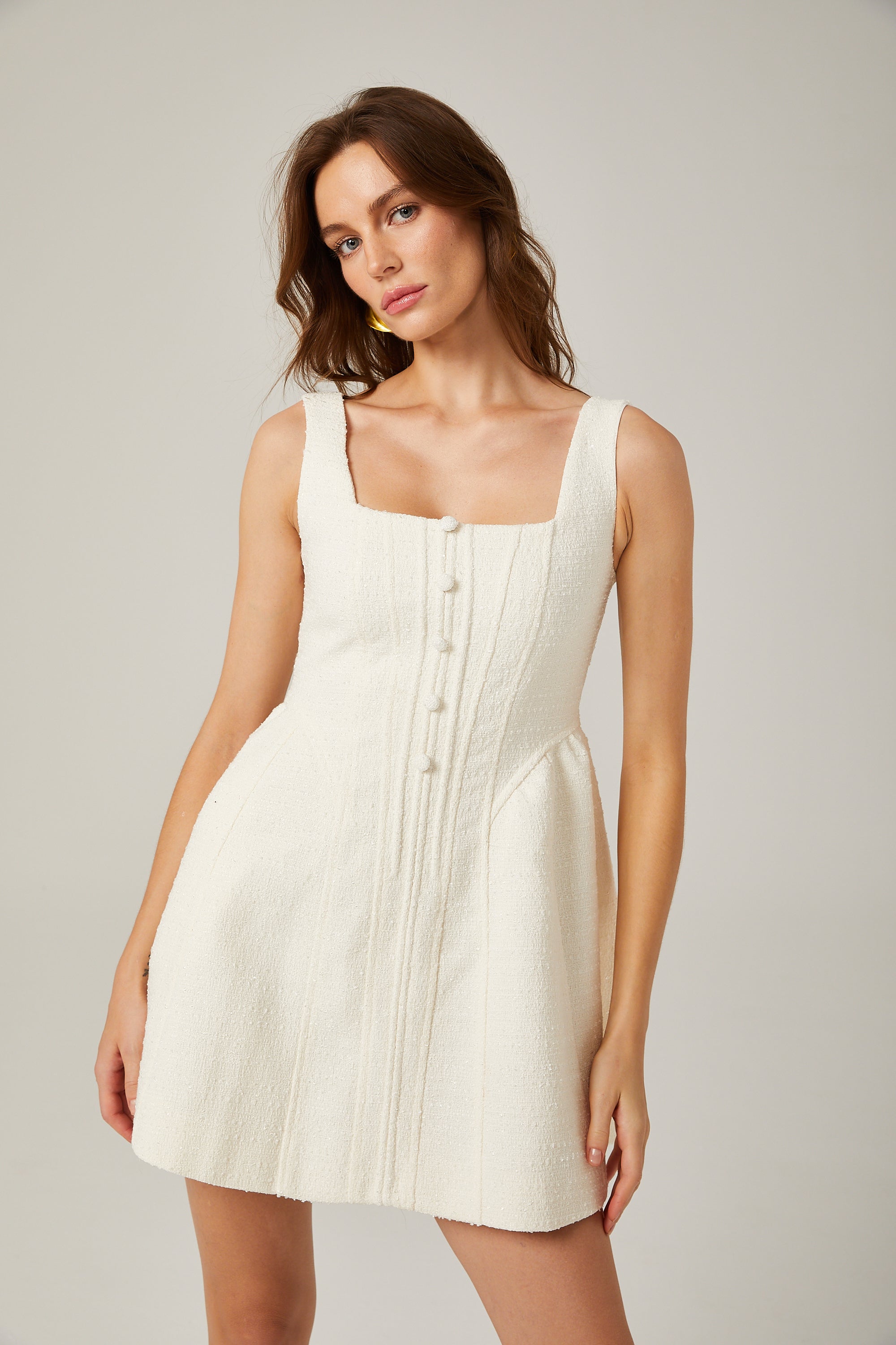 Silvia white corset-style tweed mini dress