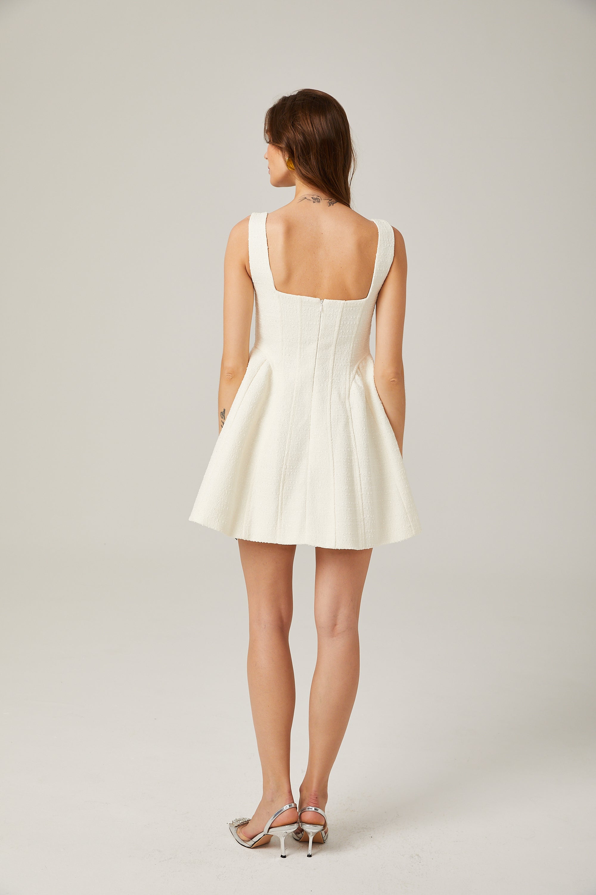 Silvia white corset-style tweed mini dress