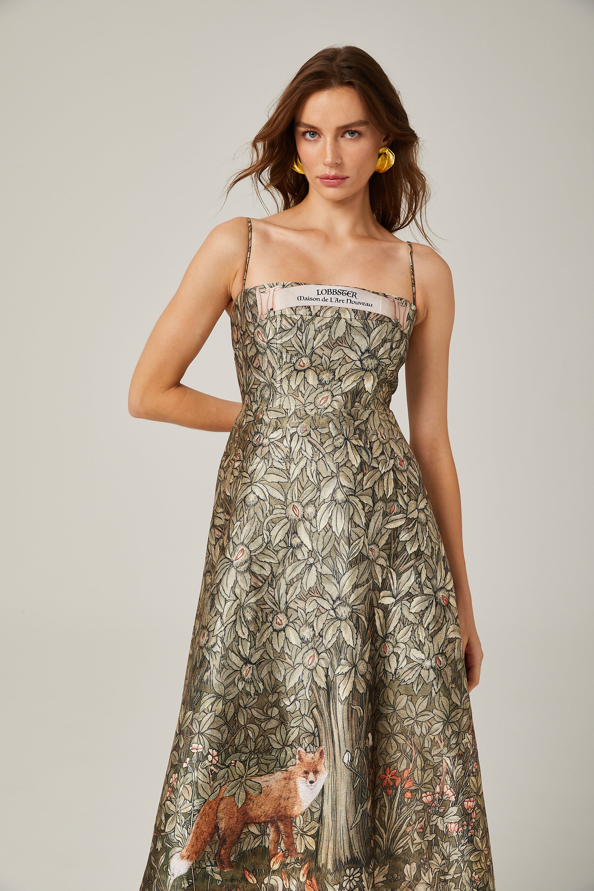 Claudia green jungle-print midi dress