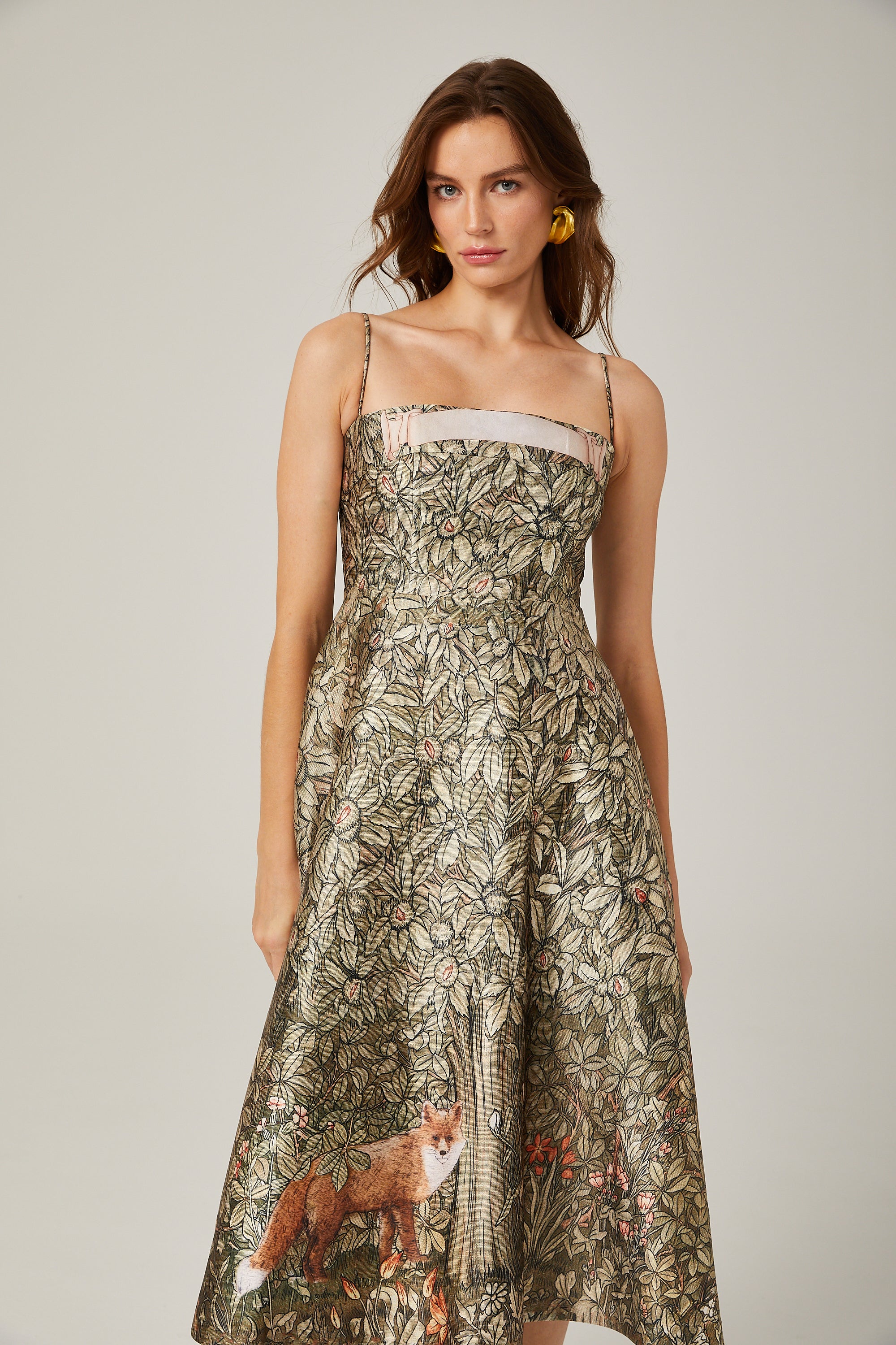 Claudia green jungle-print midi dress