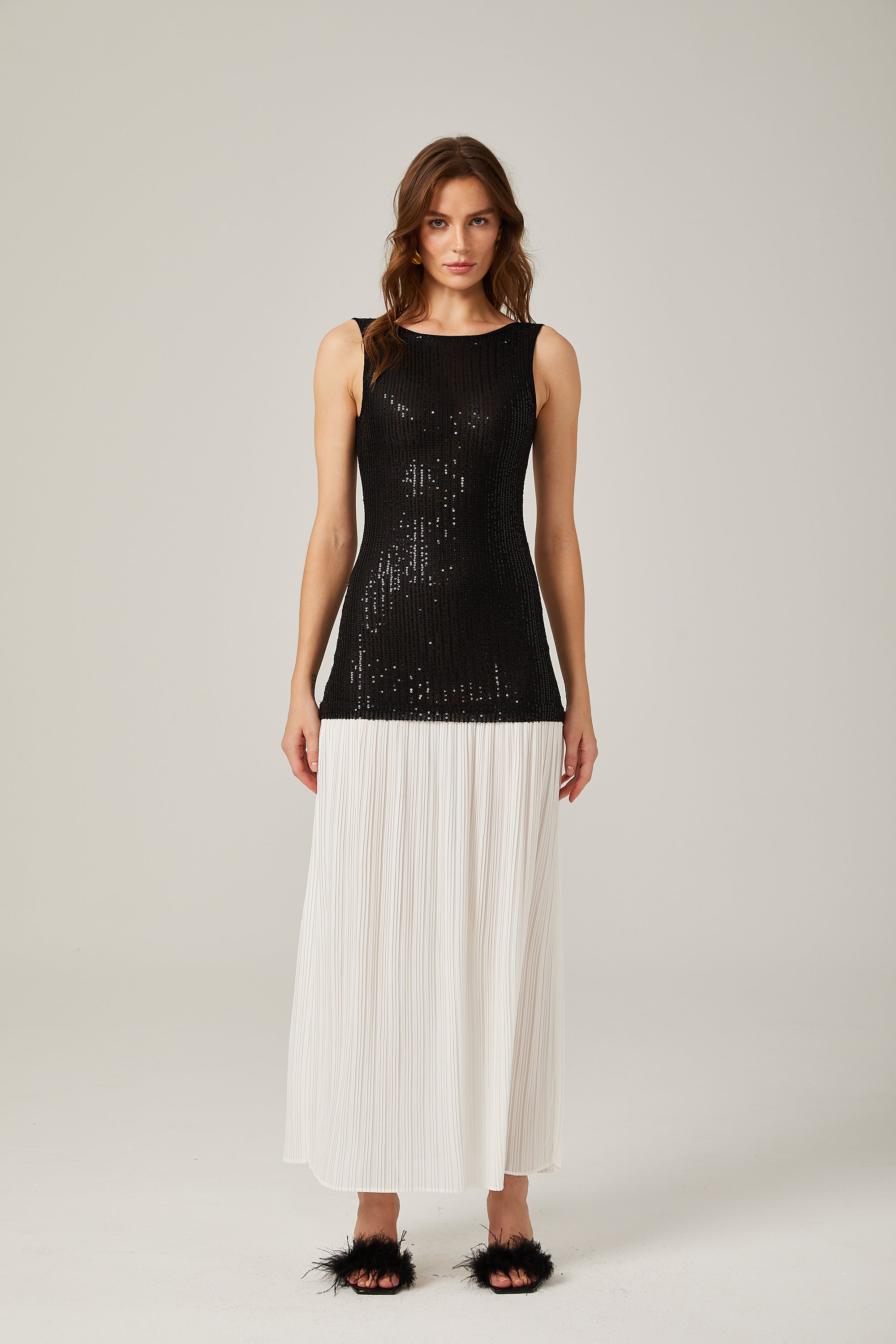 Allegra contrast-colours sequinned maxi dress