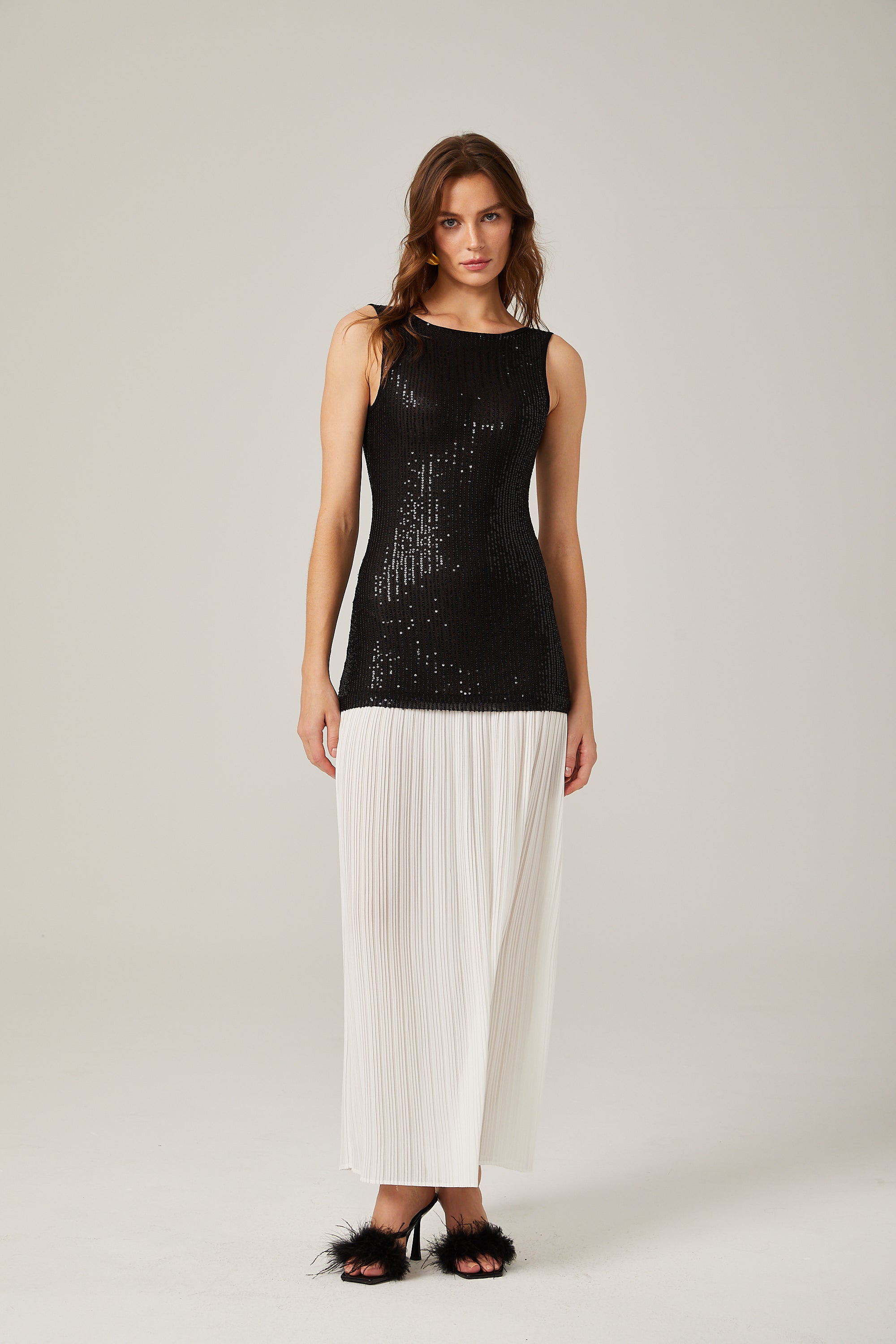 Allegra contrast-colours sequinned maxi dress