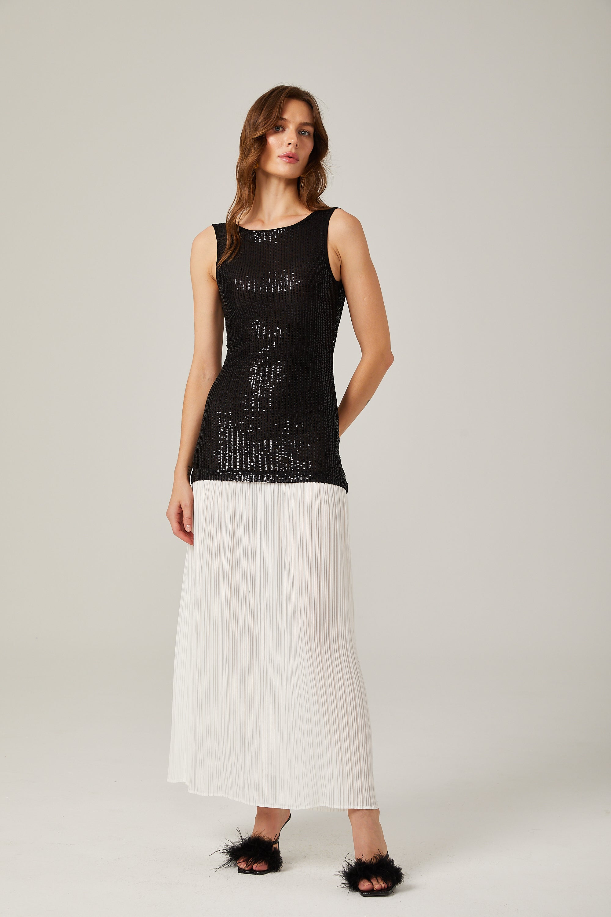 Allegra contrast-colours sequinned maxi dress