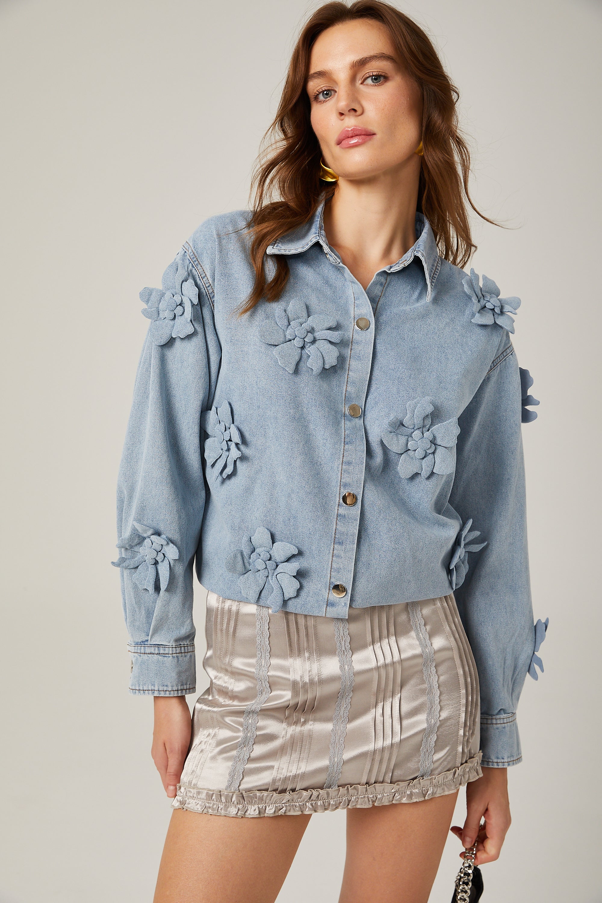 Armelle floral-appliqué denim shirt