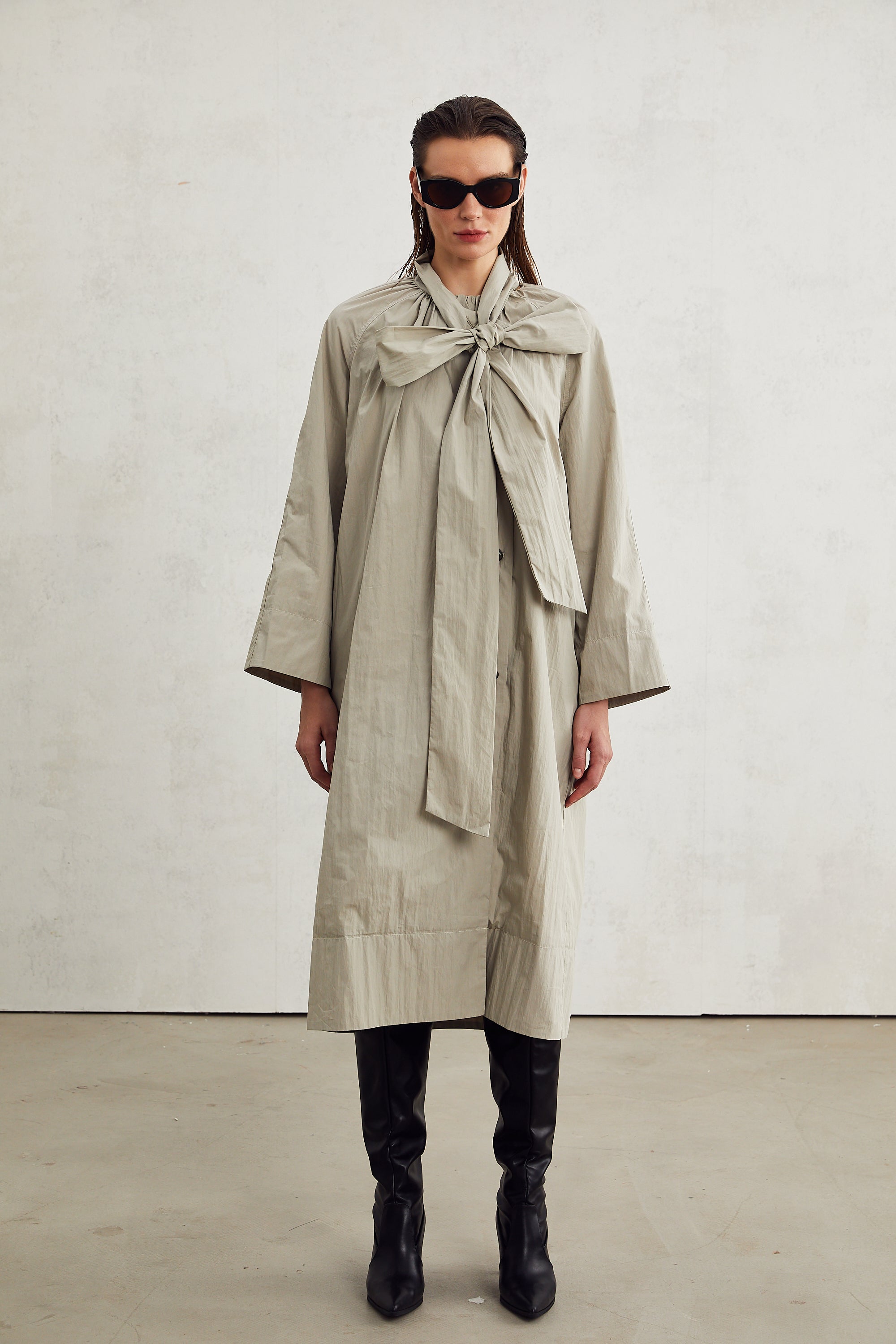 Francine scarf-collar pleated trench coat