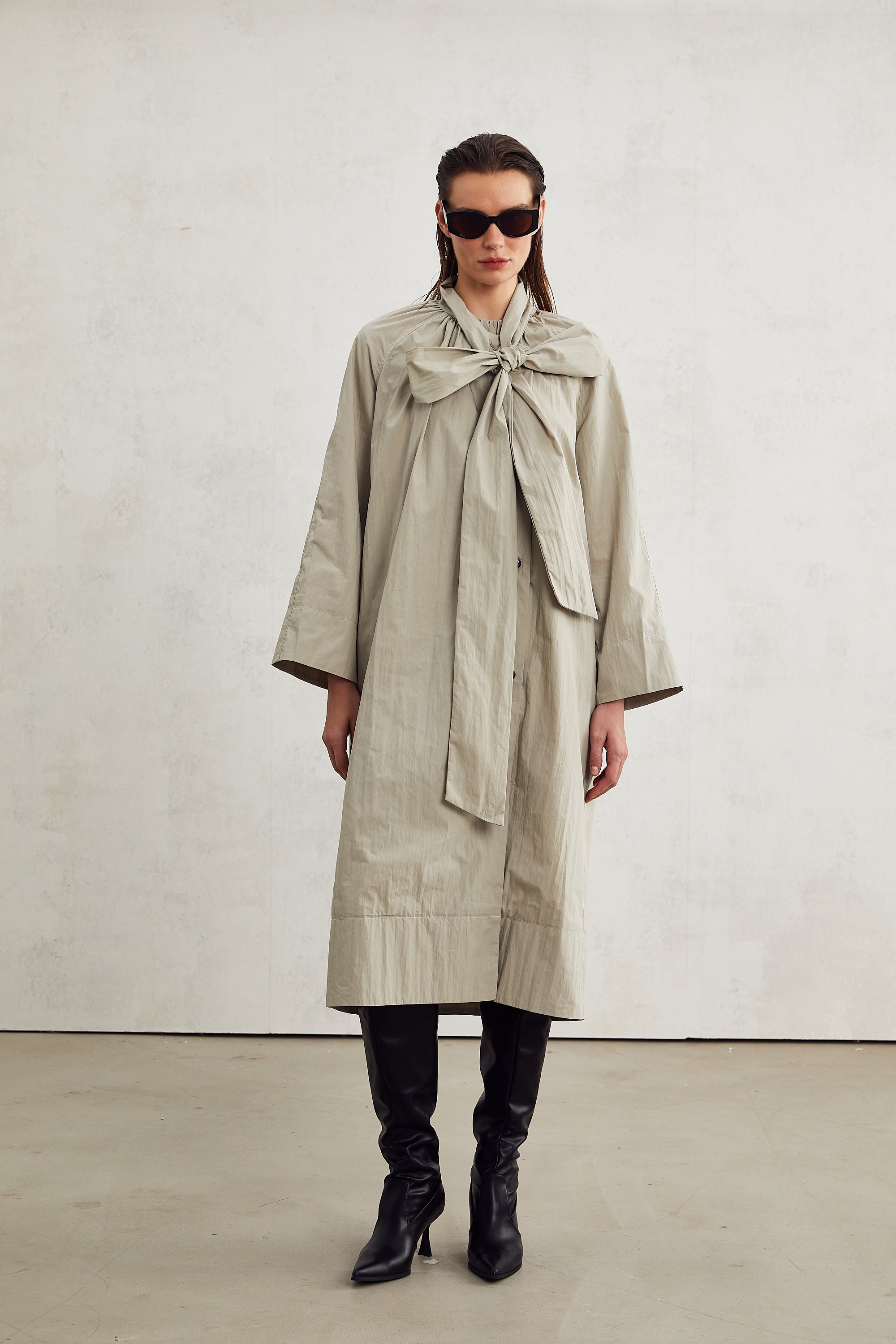 Francine scarf-collar pleated trench coat