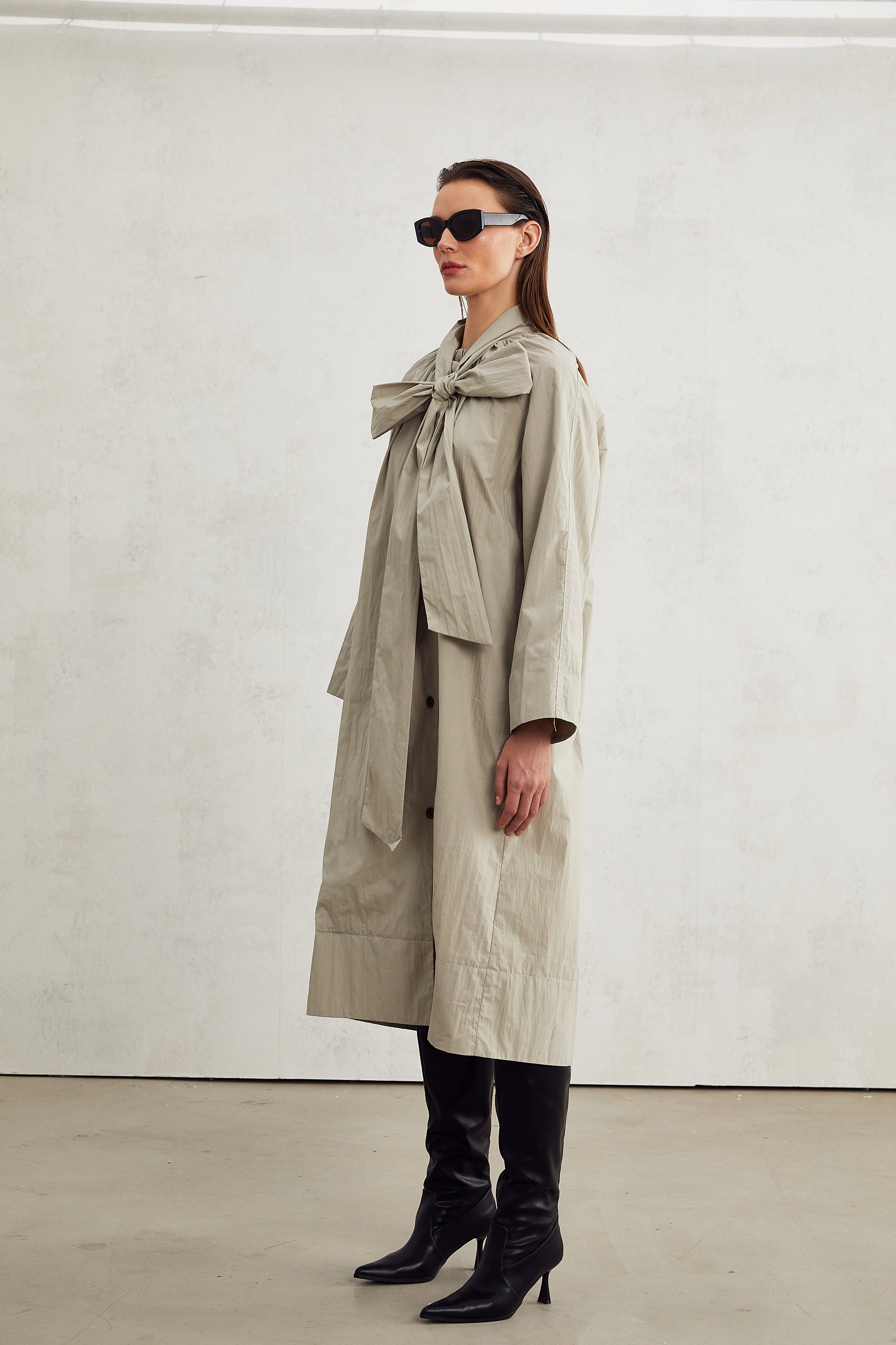 Francine scarf-collar pleated trench coat