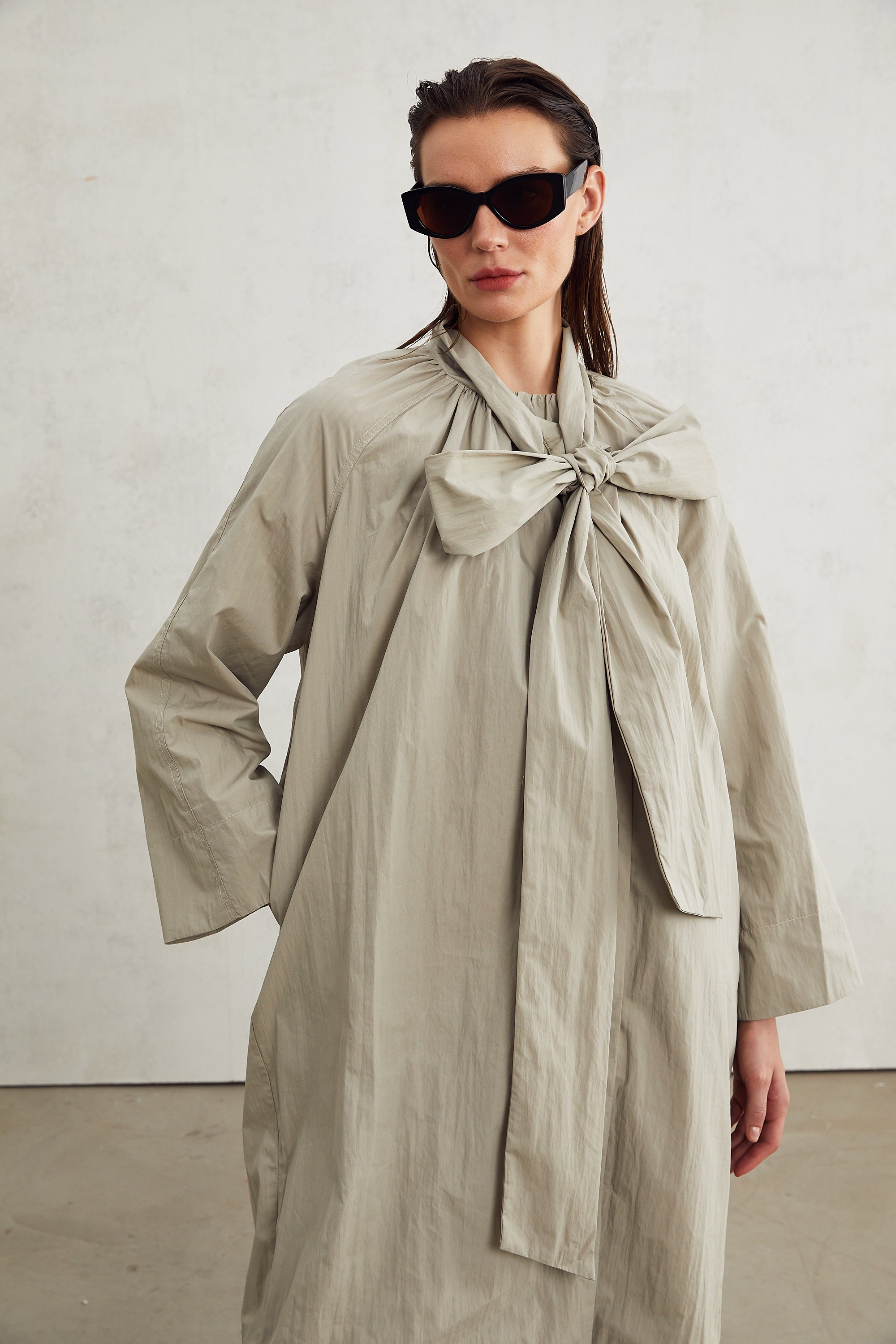 Francine scarf-collar pleated trench coat