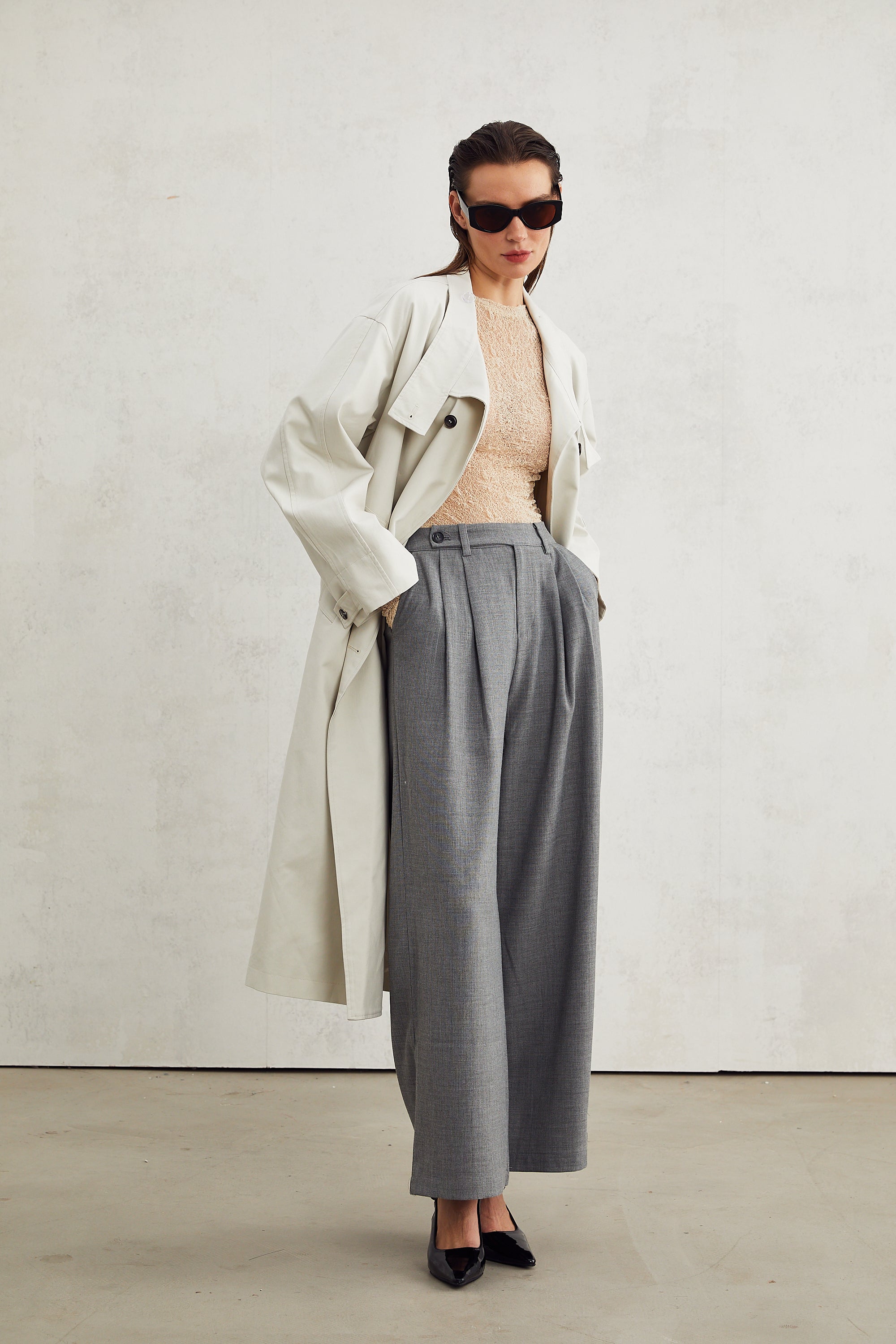 Lucienne grey straight-leg trousers