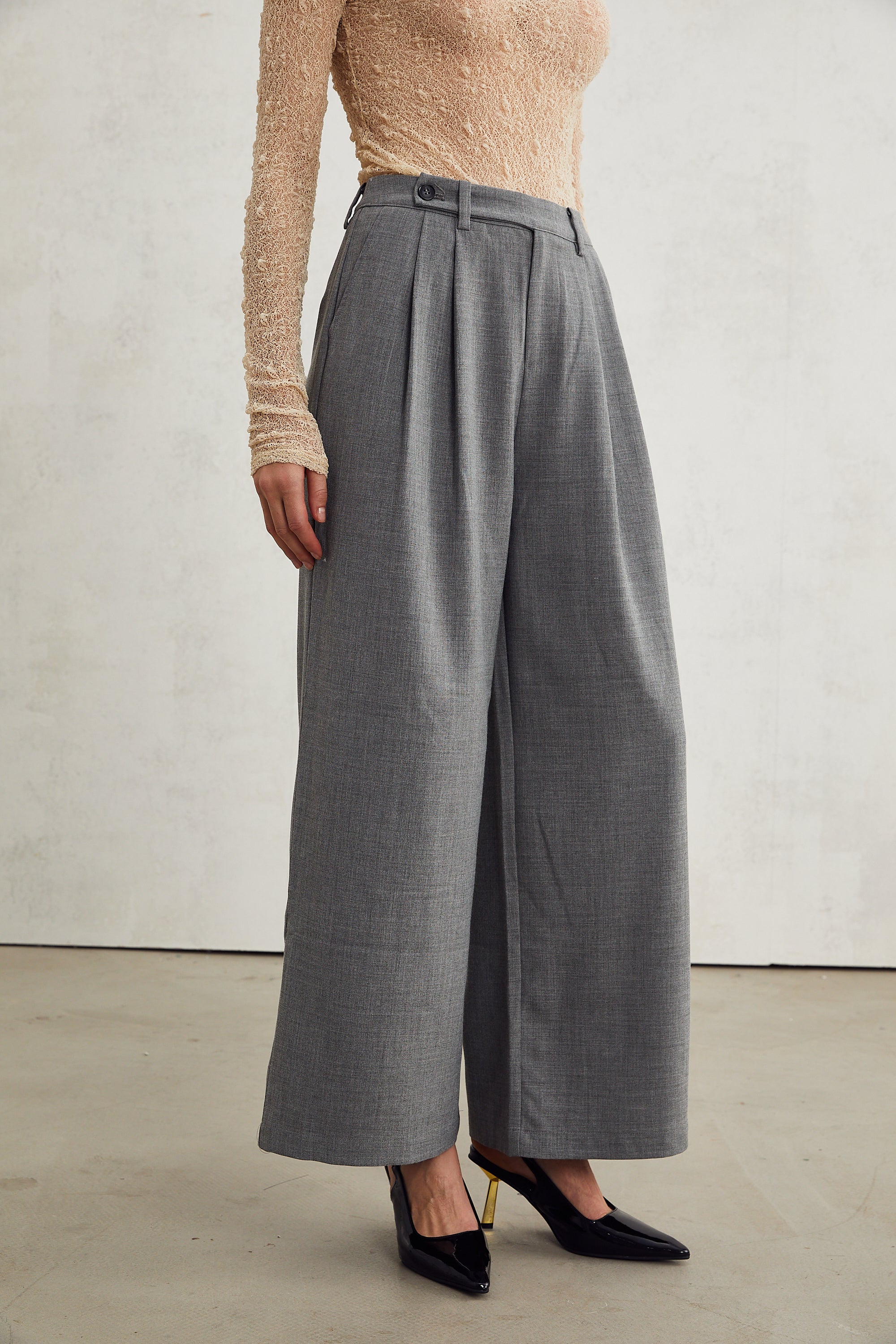 Lucienne grey straight-leg trousers