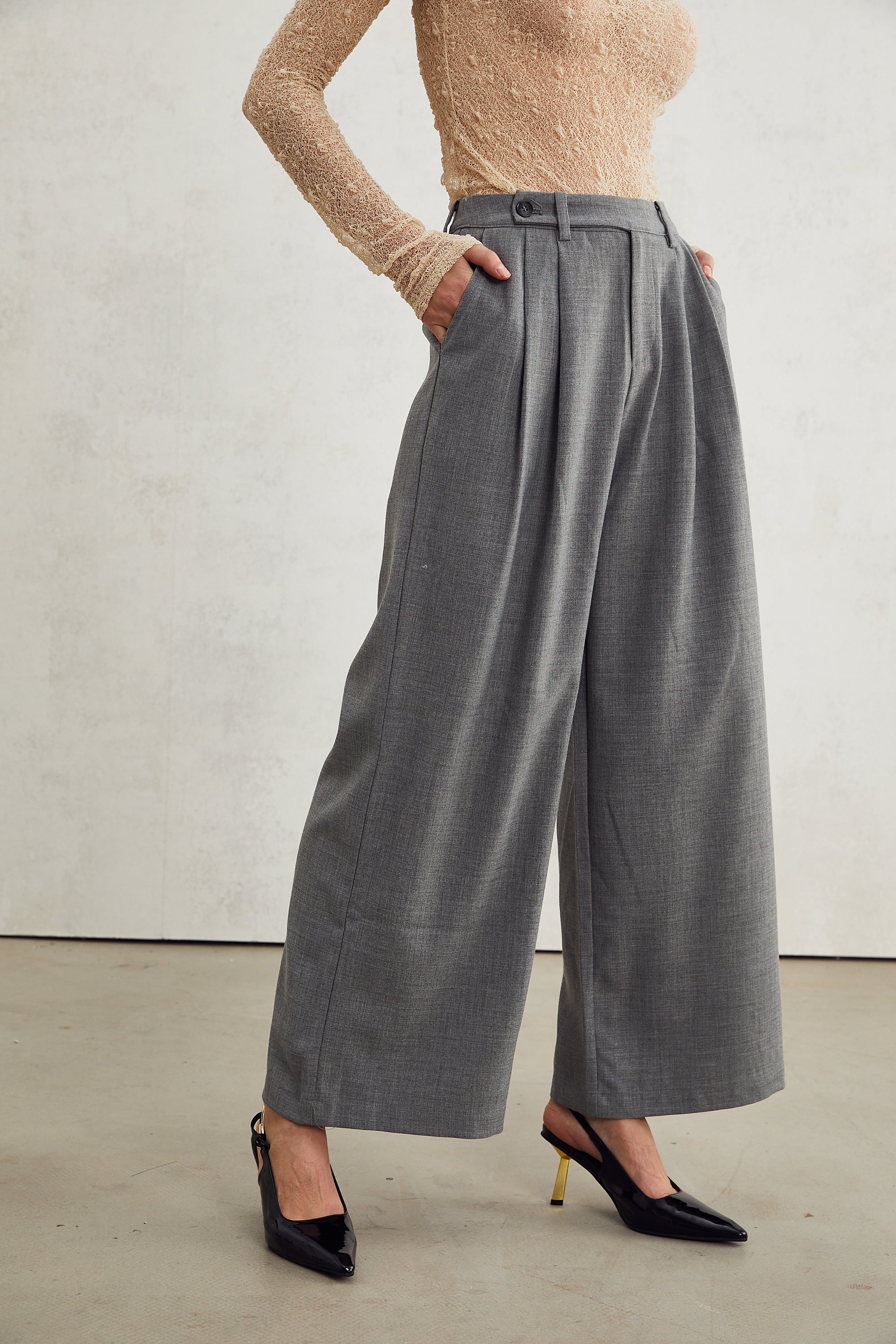 Lucienne grey straight-leg trousers