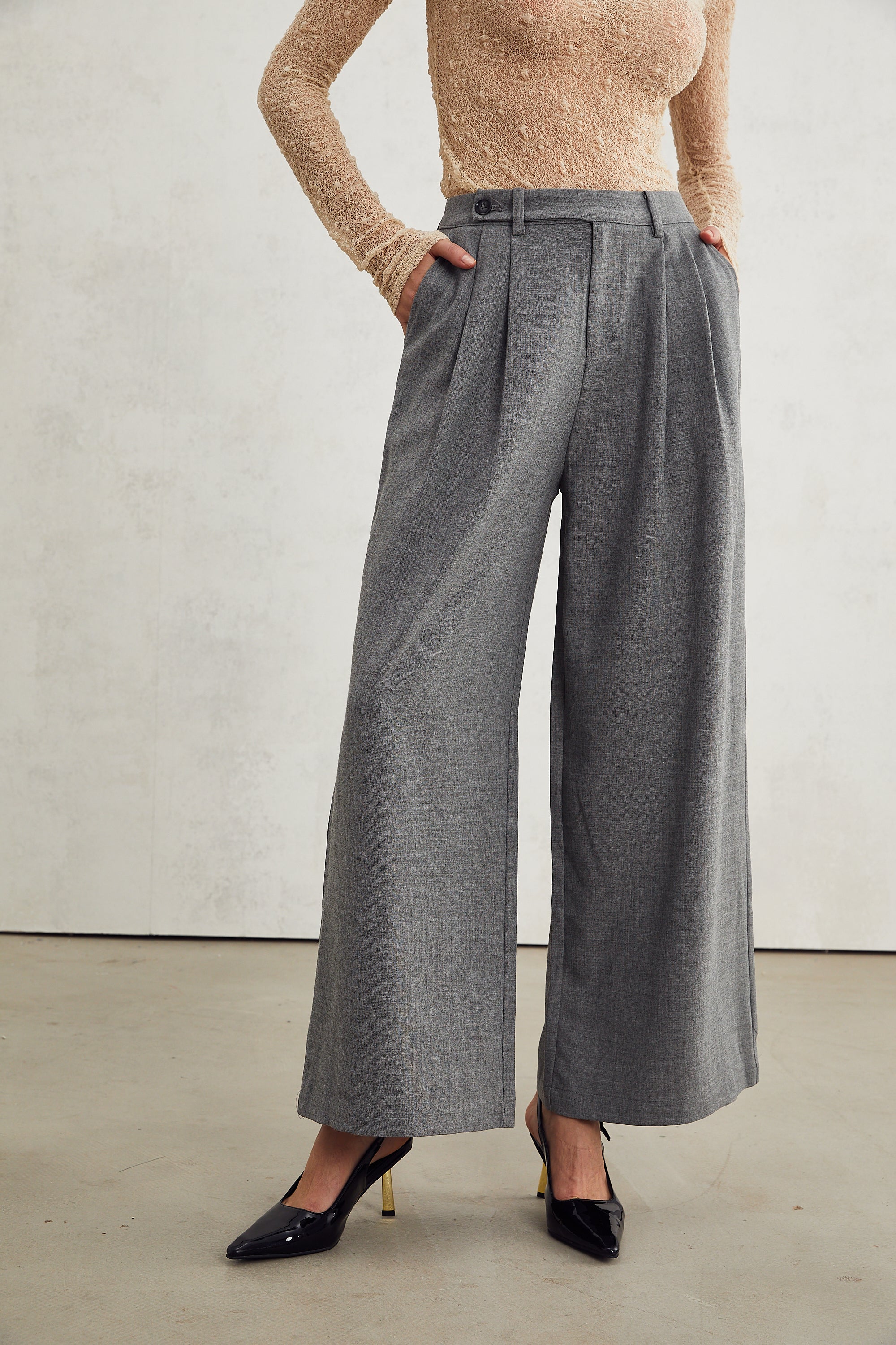 Lucienne grey straight-leg trousers