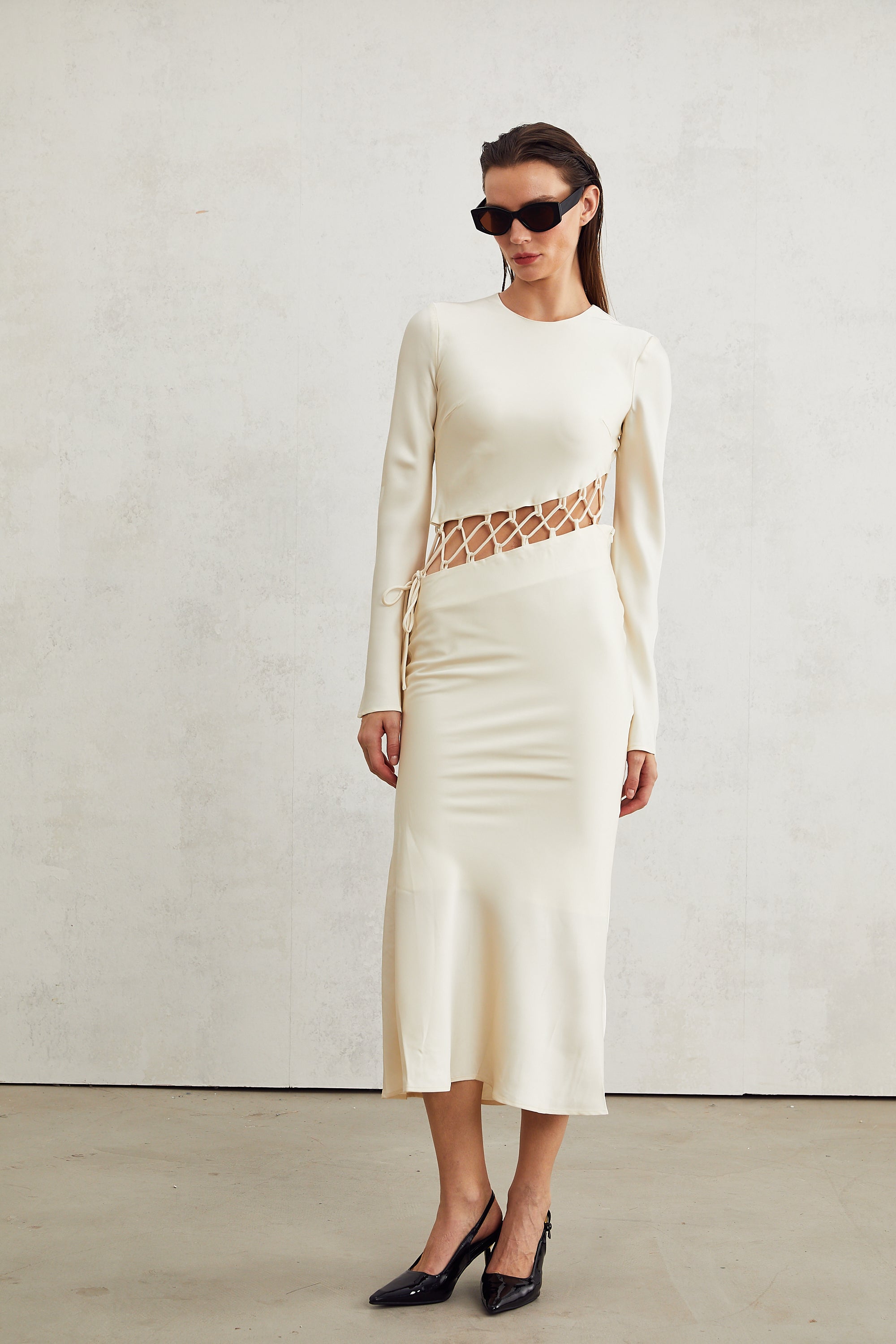 Constance weave cut-out midi dress