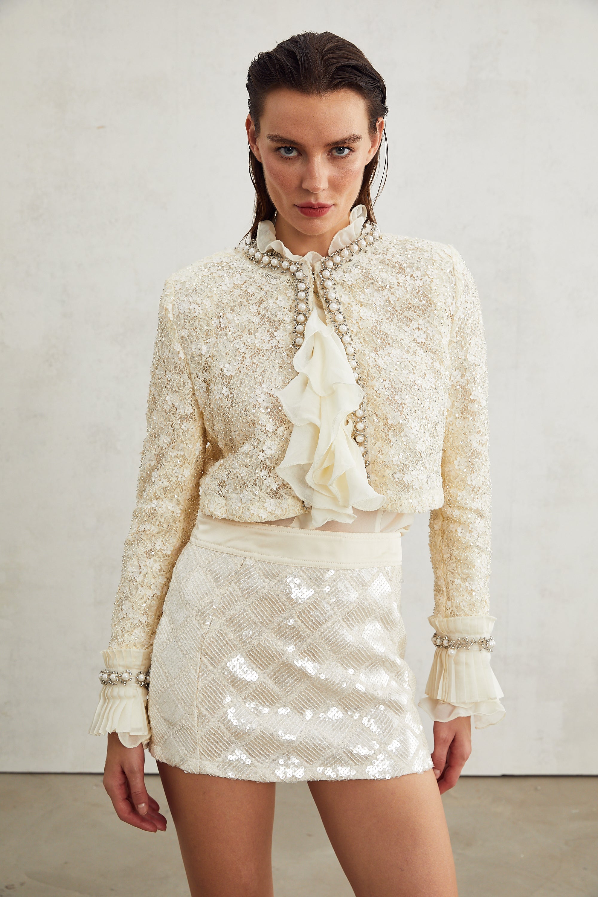 Madeleine floral faux-pearl trim jacket