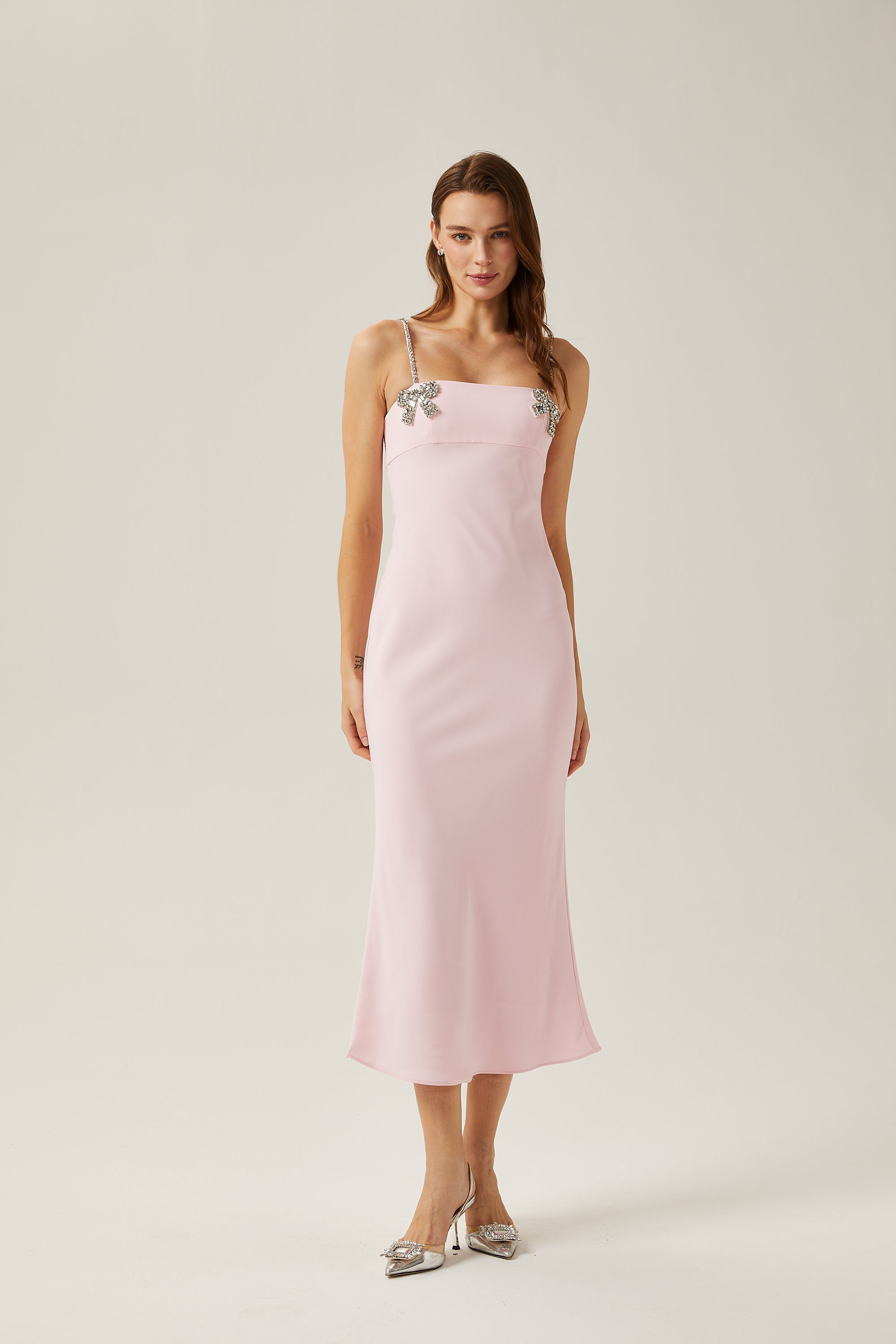 Leone pink bowknot embellished midi dress