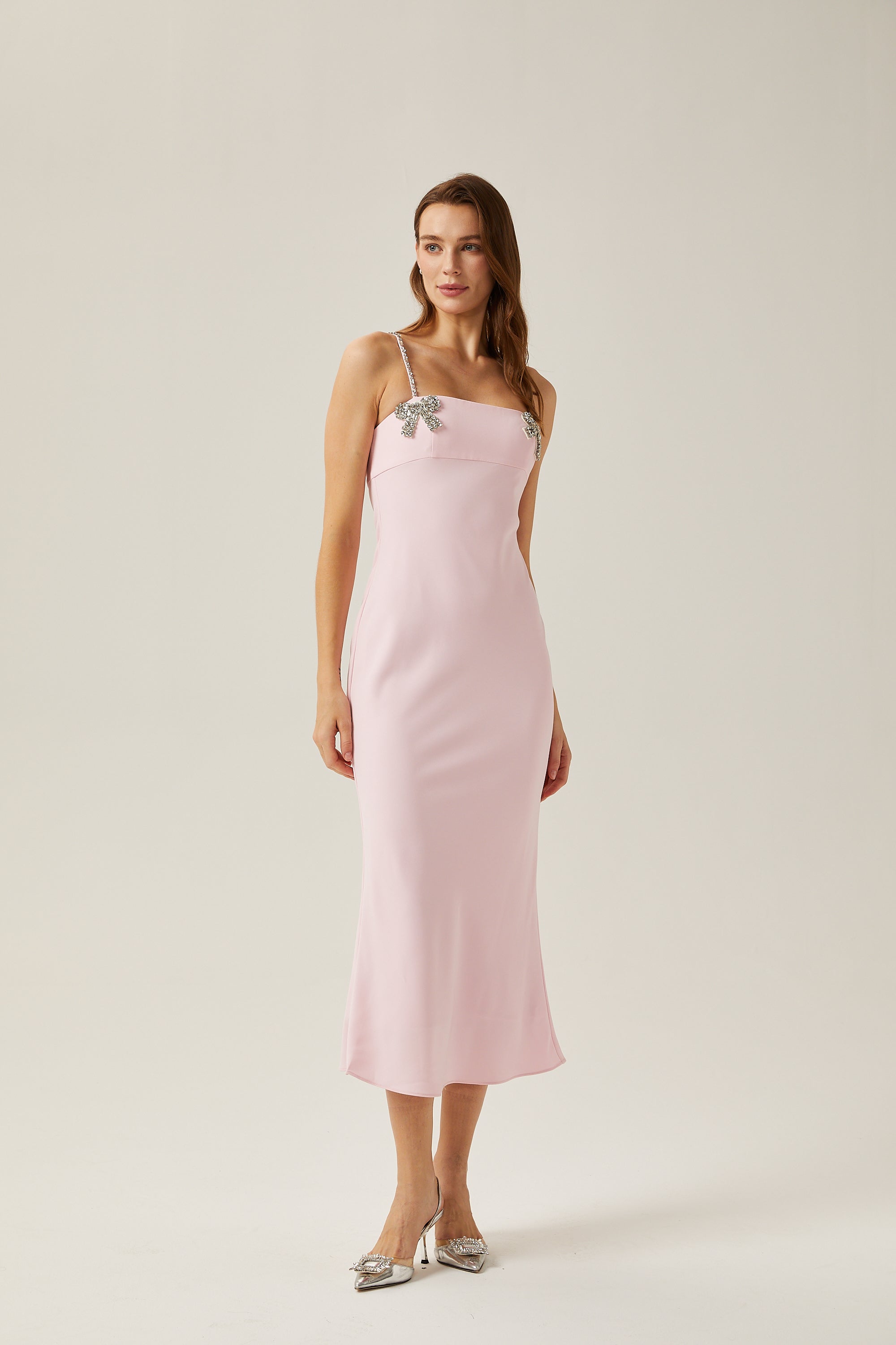 Leone pink bowknot embellished midi dress