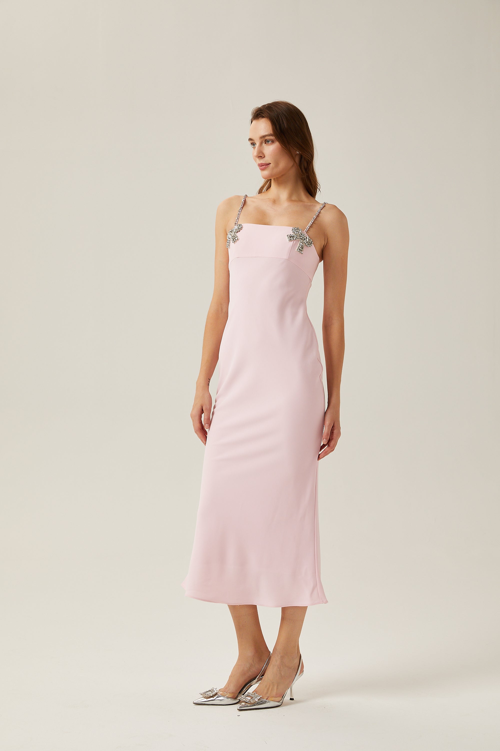 Leone pink bowknot embellished midi dress