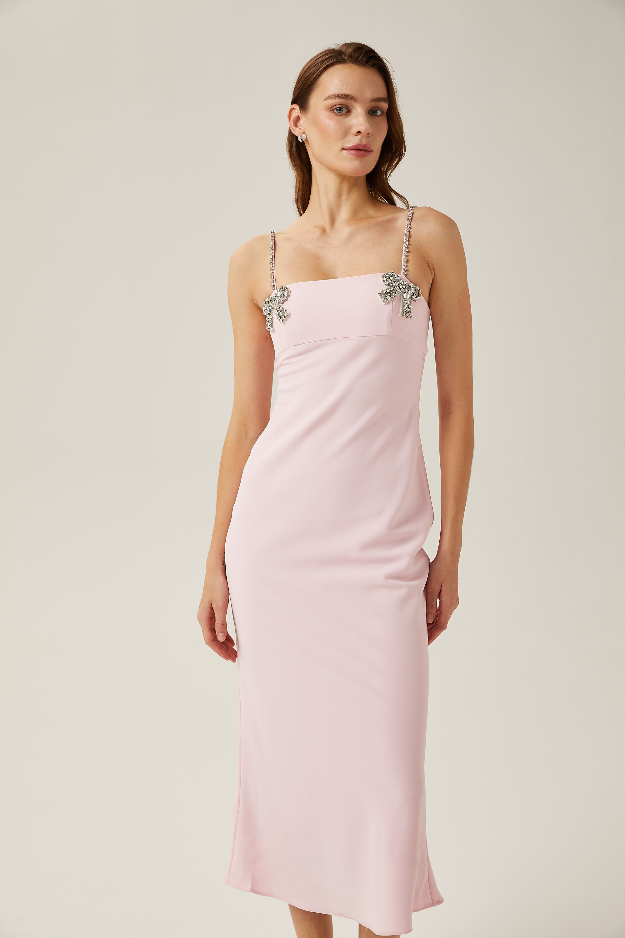 Leone pink bowknot embellished midi dress