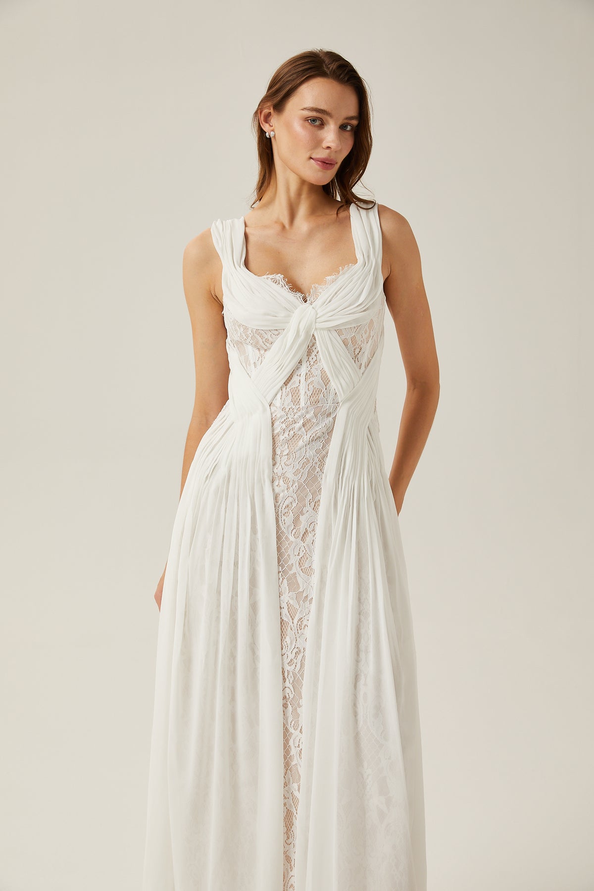 Arantxa white lace pleated maxi dress Arantxa white lace pleated maxi dress