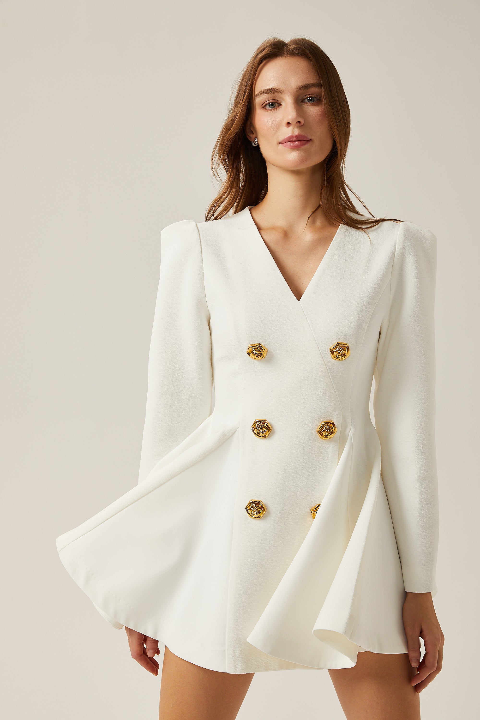 Élise white pleated peplum-hem blazer dress