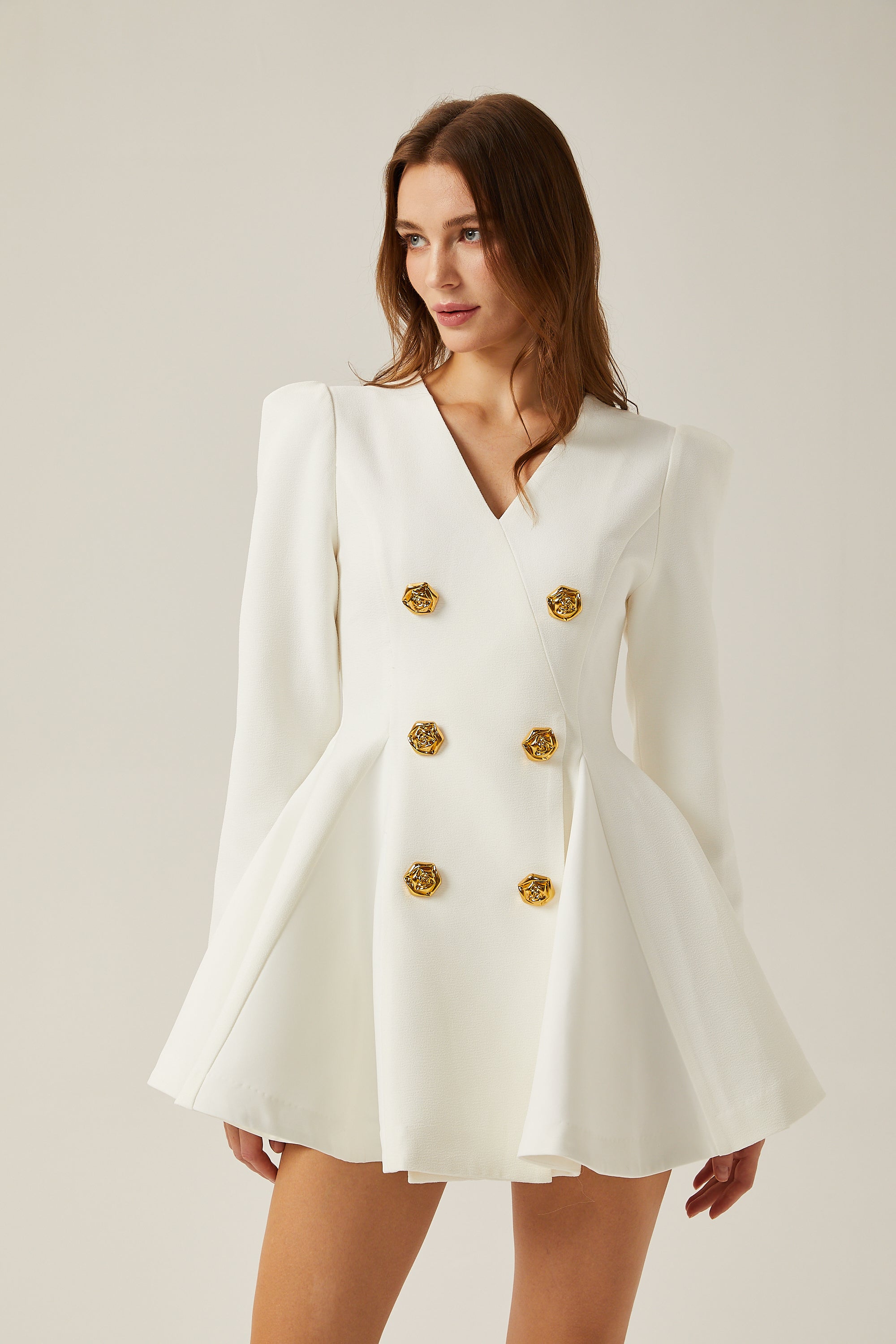 Élise white pleated peplum-hem blazer dress