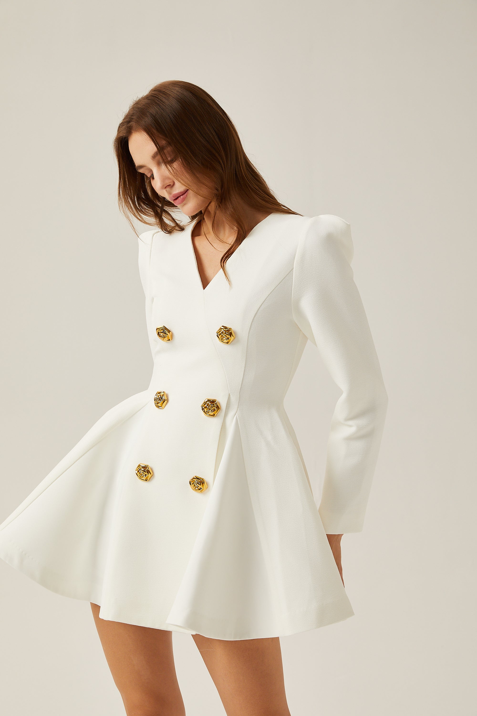 Élise white pleated peplum-hem blazer dress