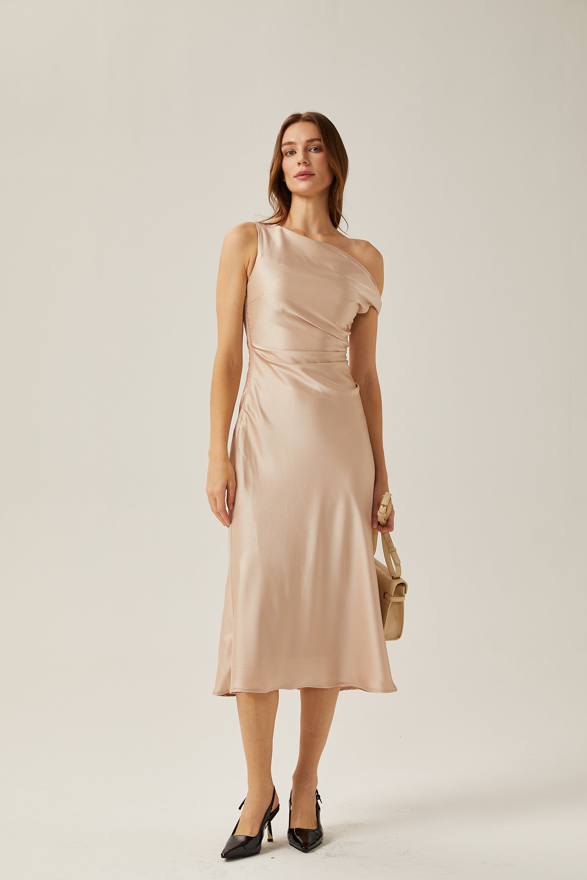 Florentina satin mono-shoulder midi dress