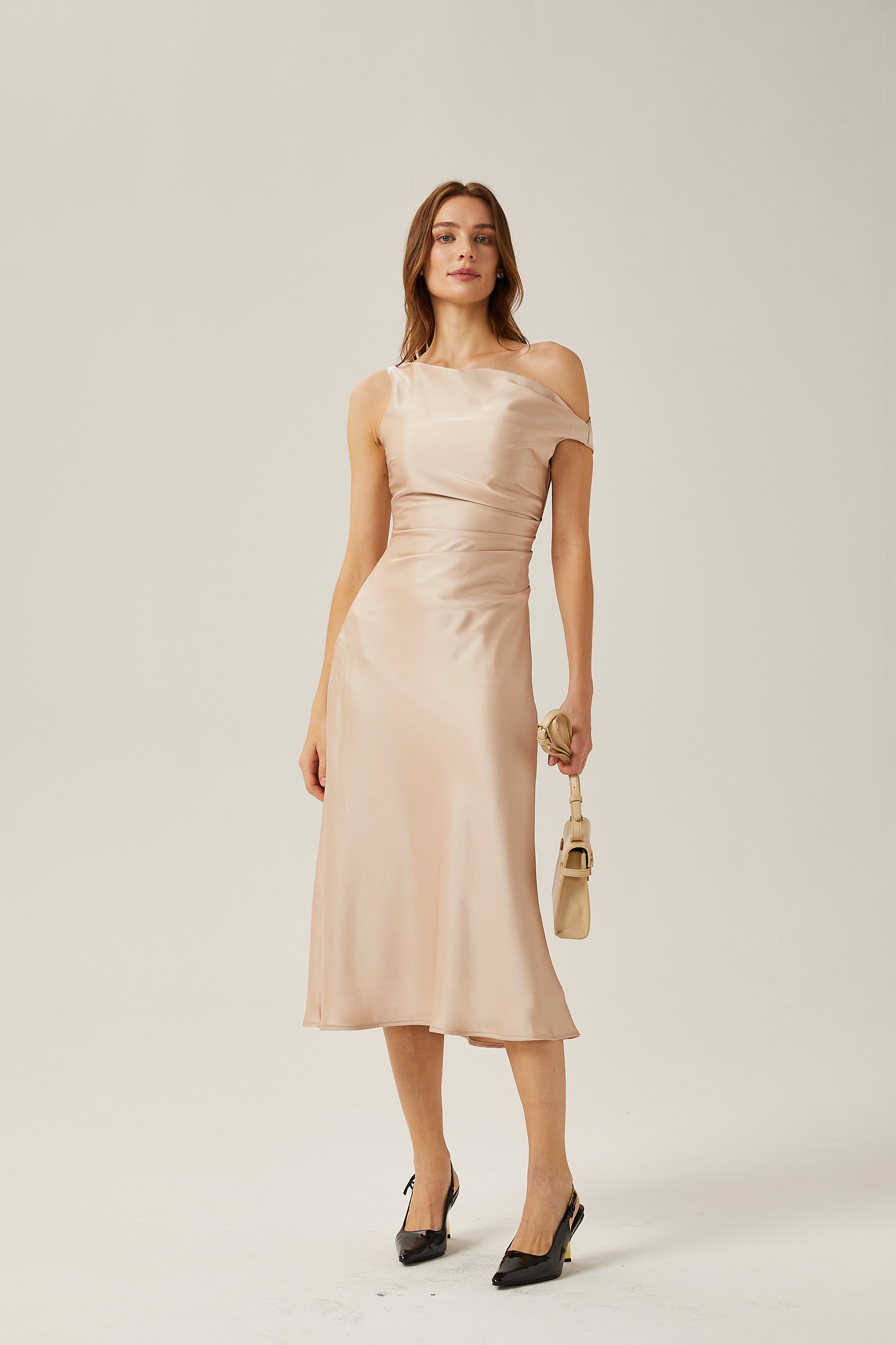 Florentina satin mono-shoulder midi dress