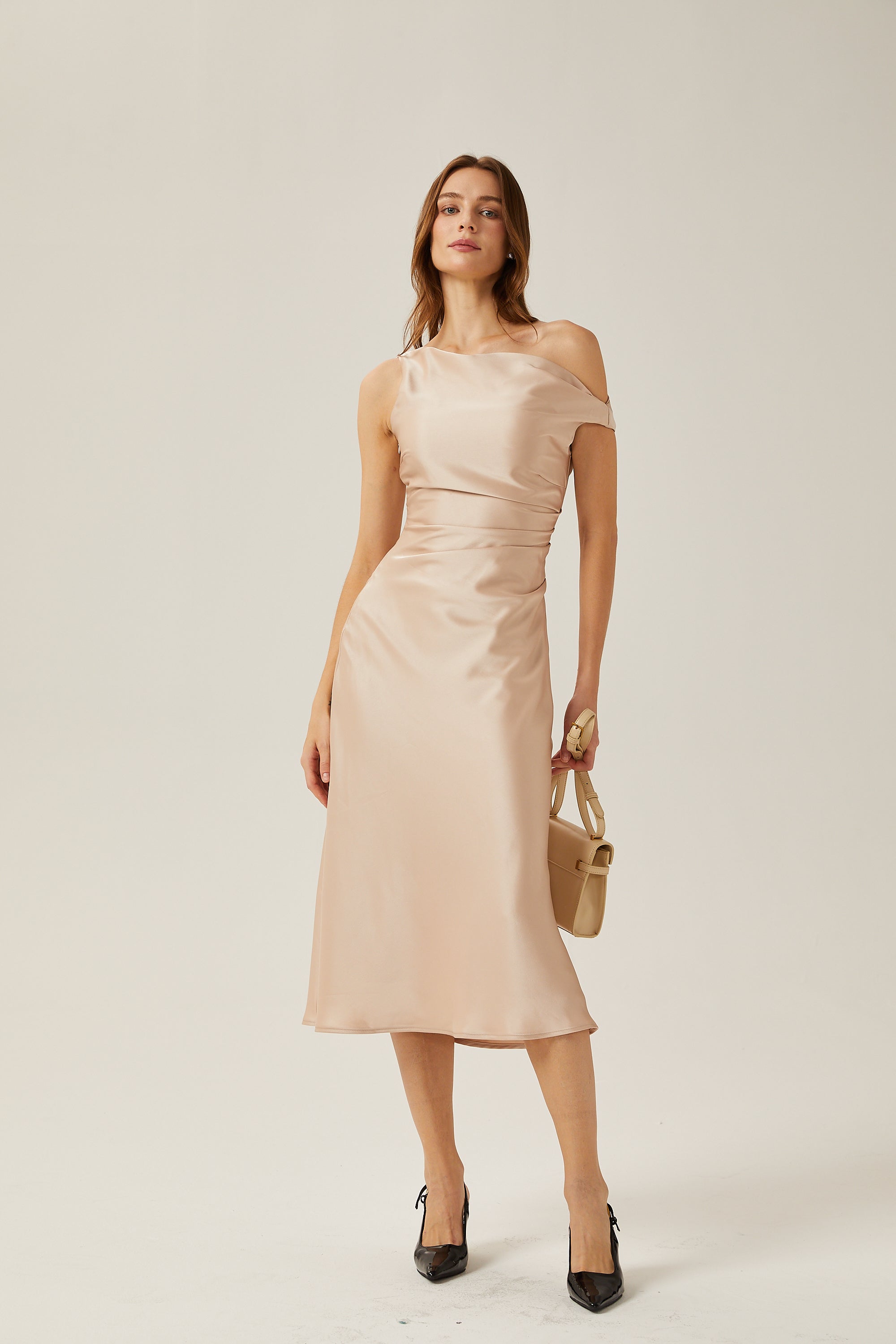 Florentina satin mono-shoulder midi dress