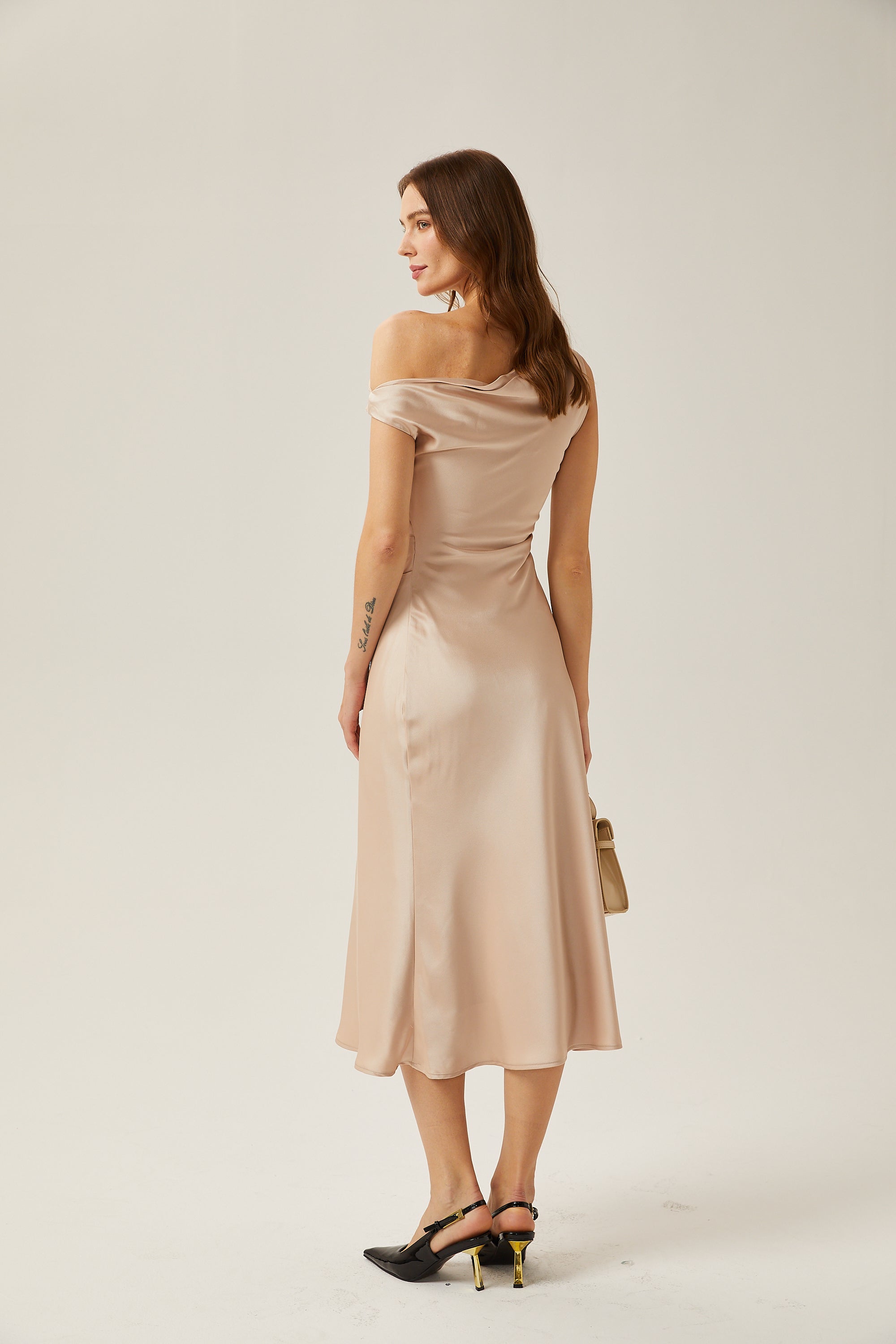 Florentina satin mono-shoulder midi dress