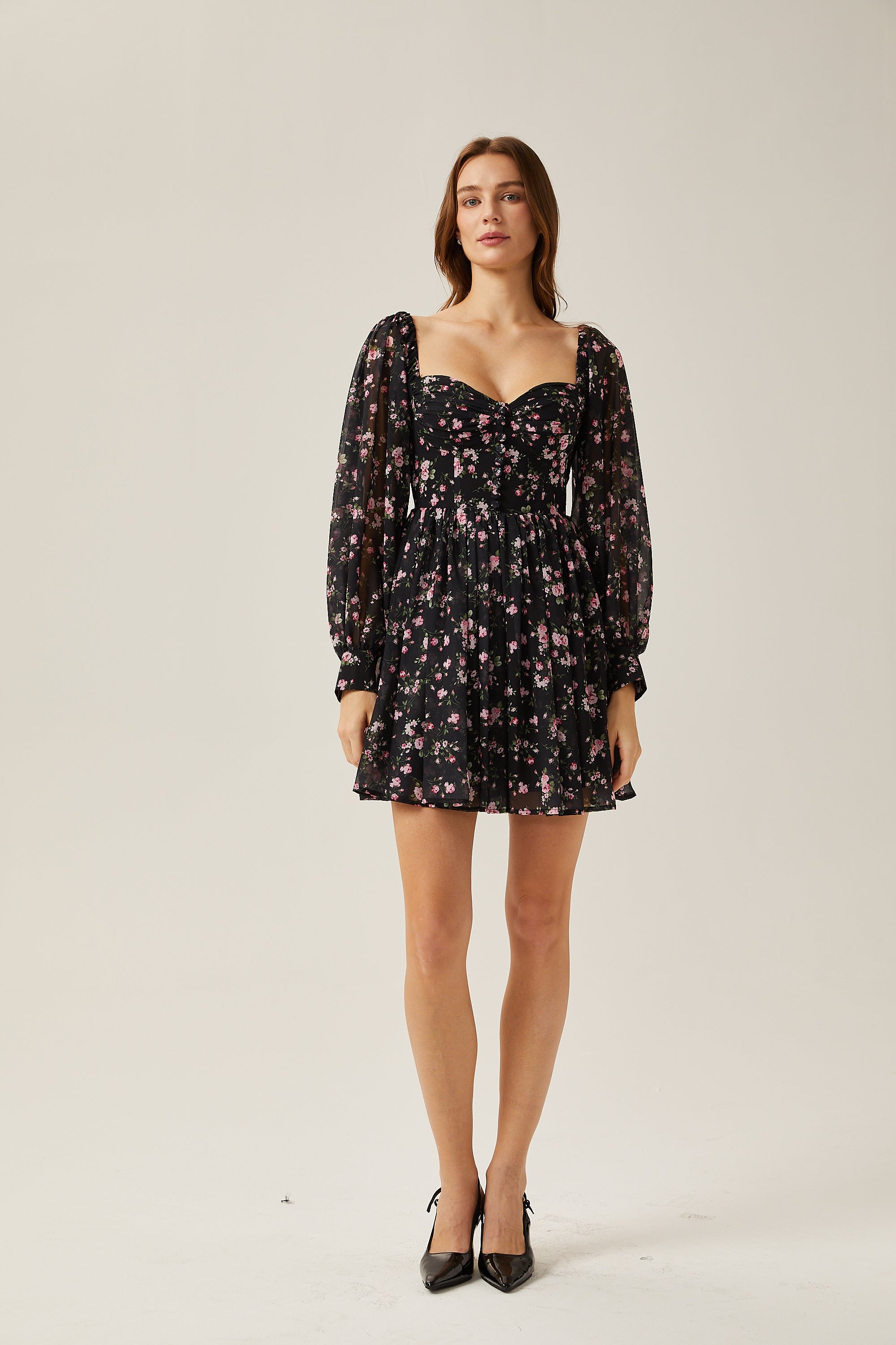 Françoise floral-print high-waist mini dress