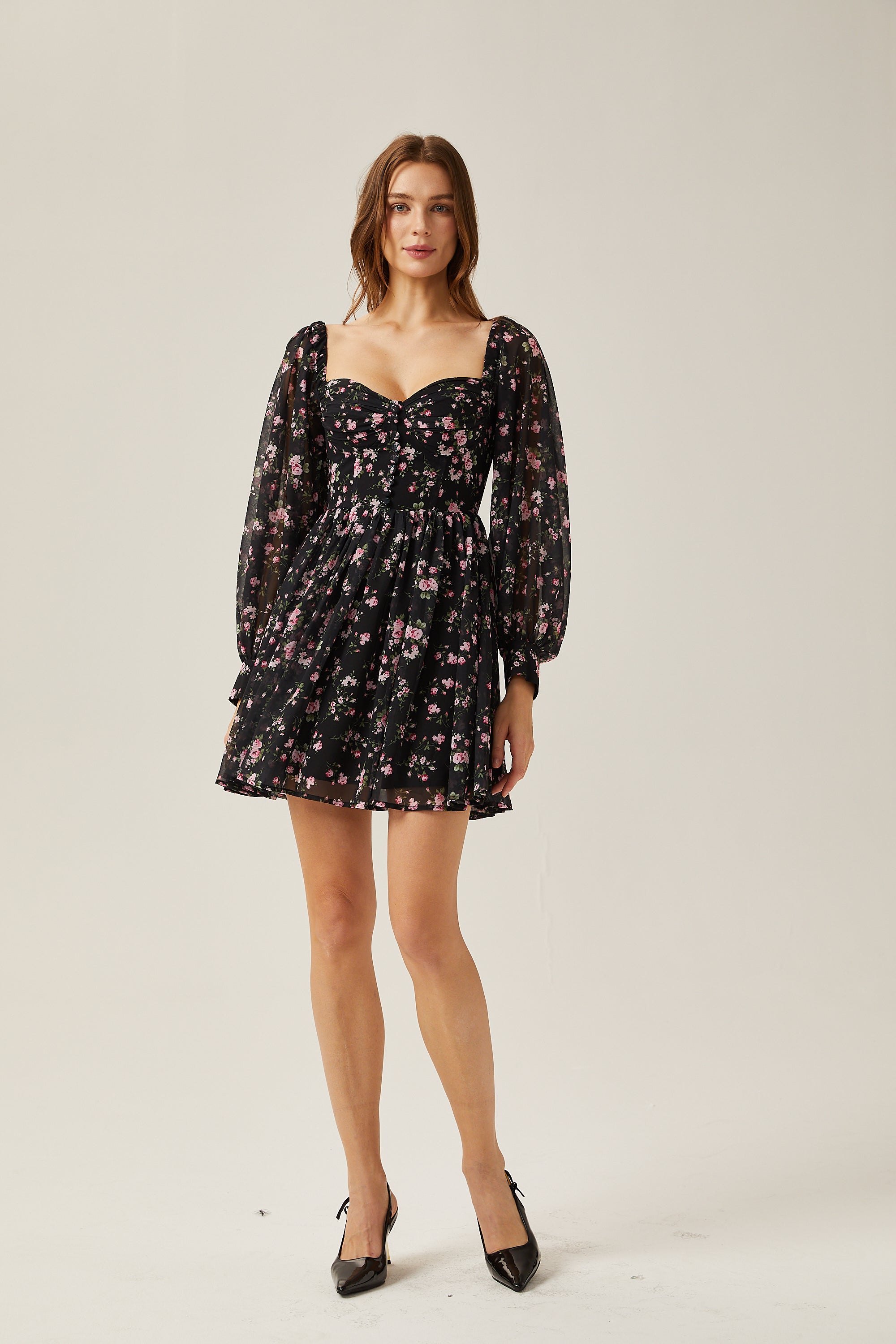 Françoise floral-print high-waist mini dress