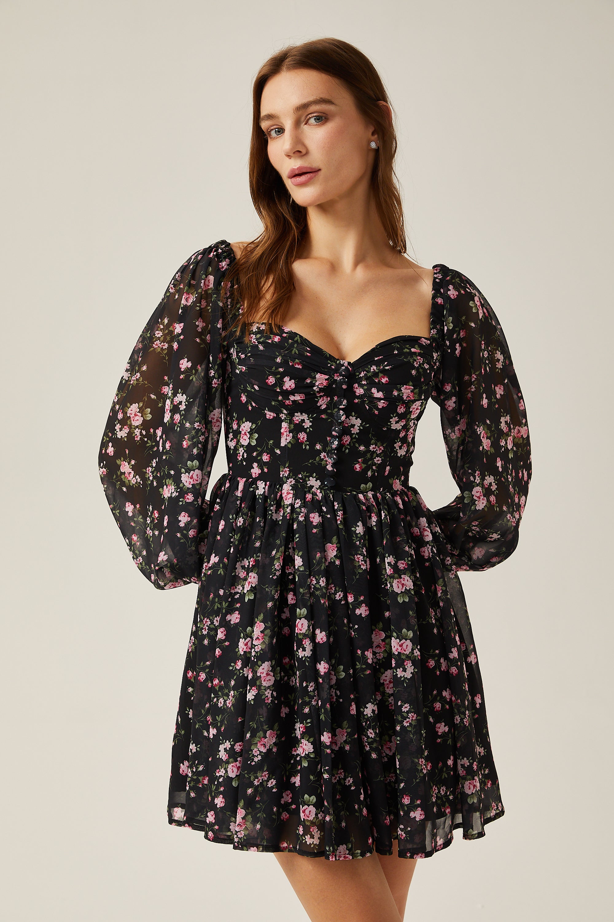 Françoise floral-print high-waist mini dress