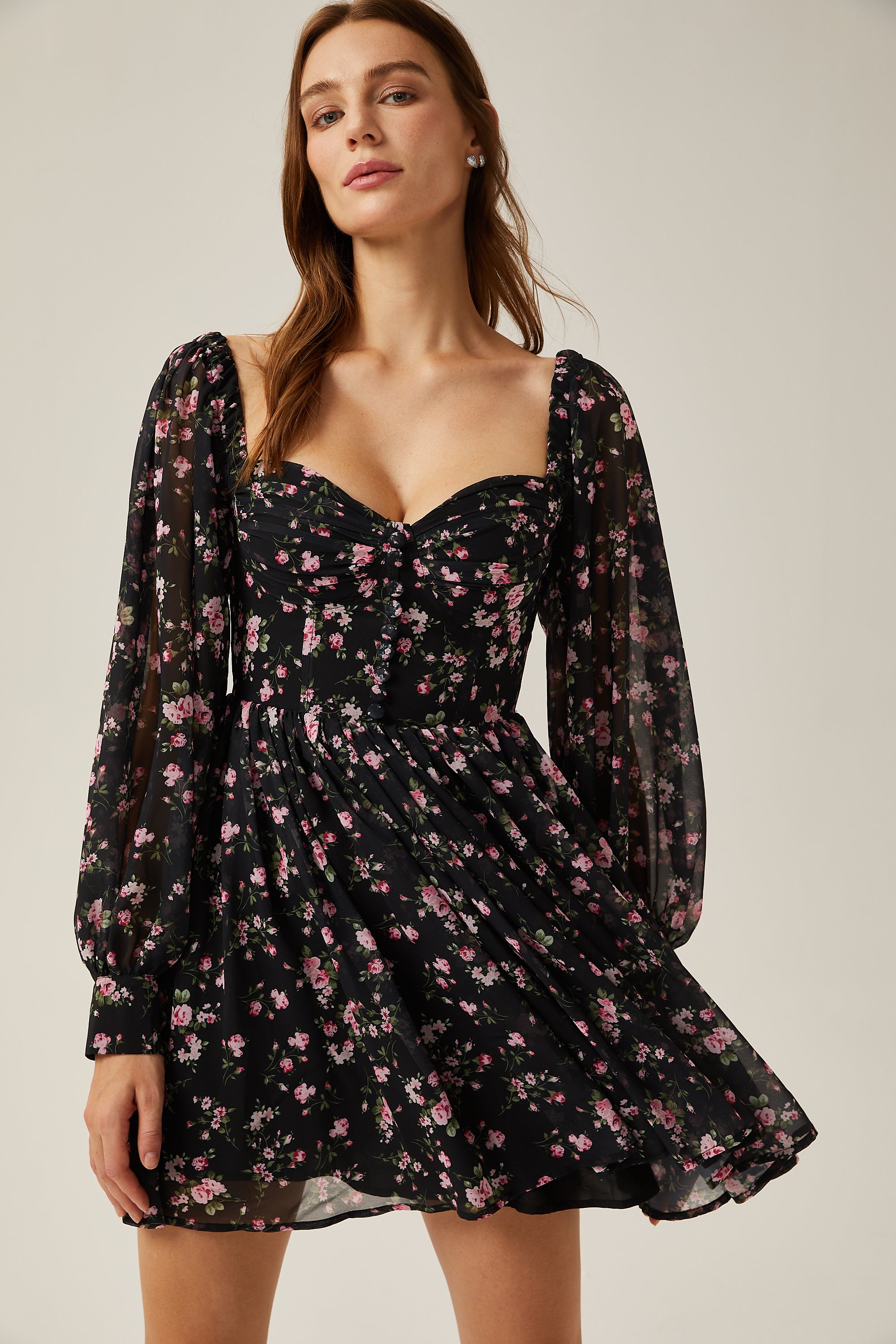 Françoise floral-print high-waist mini dress