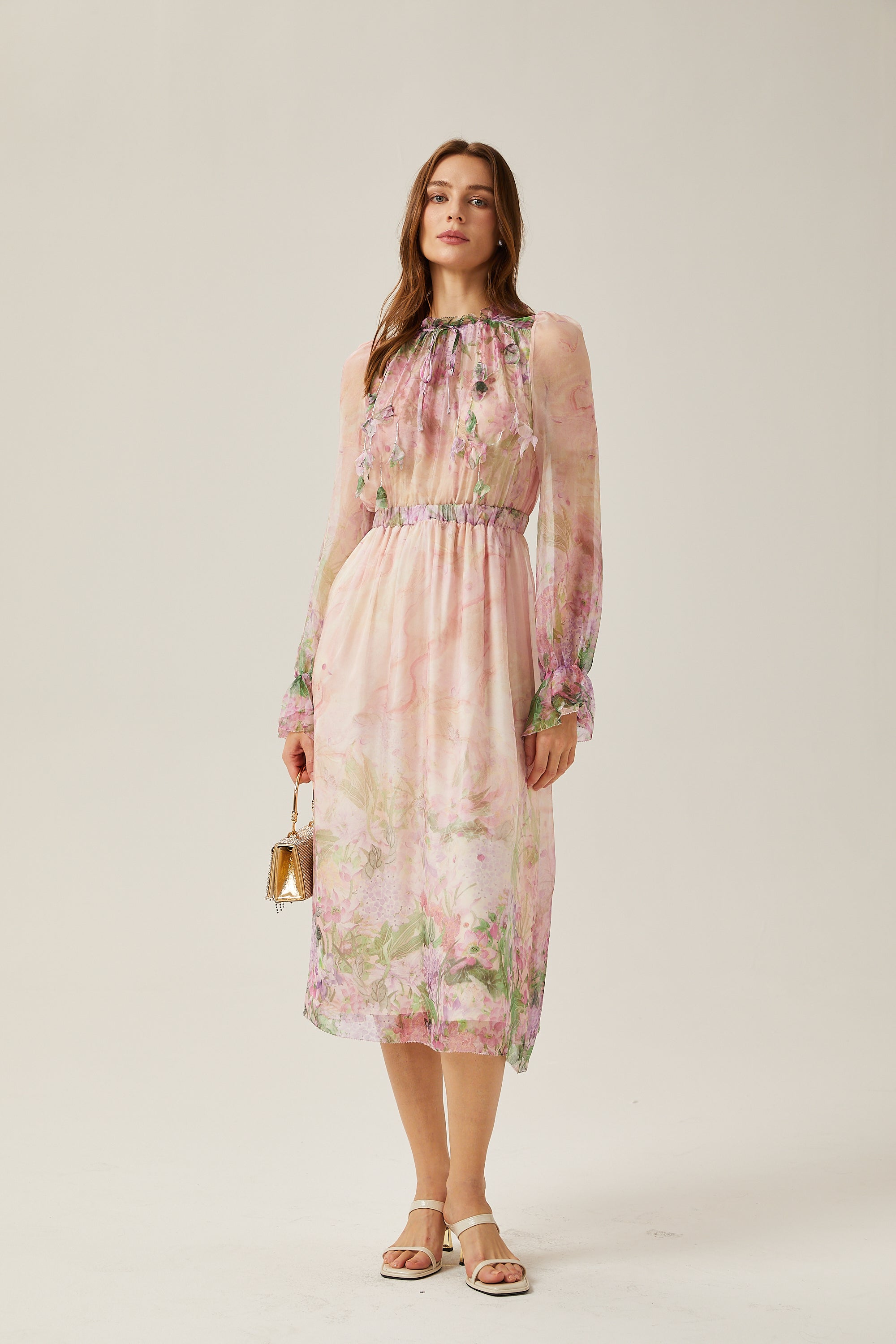 Justine floral-print cinched-waist midi dress