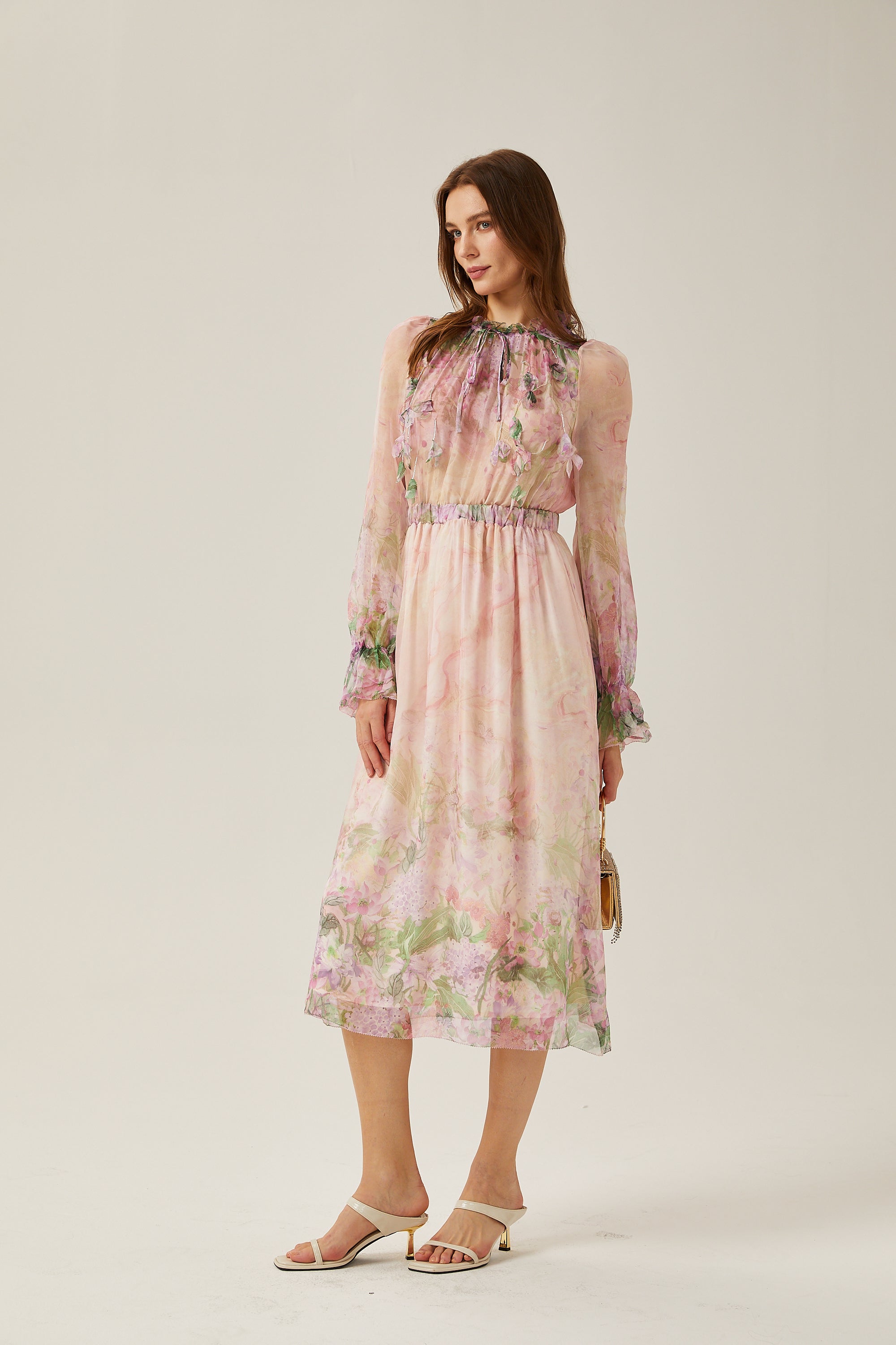 Justine floral-print cinched-waist midi dress