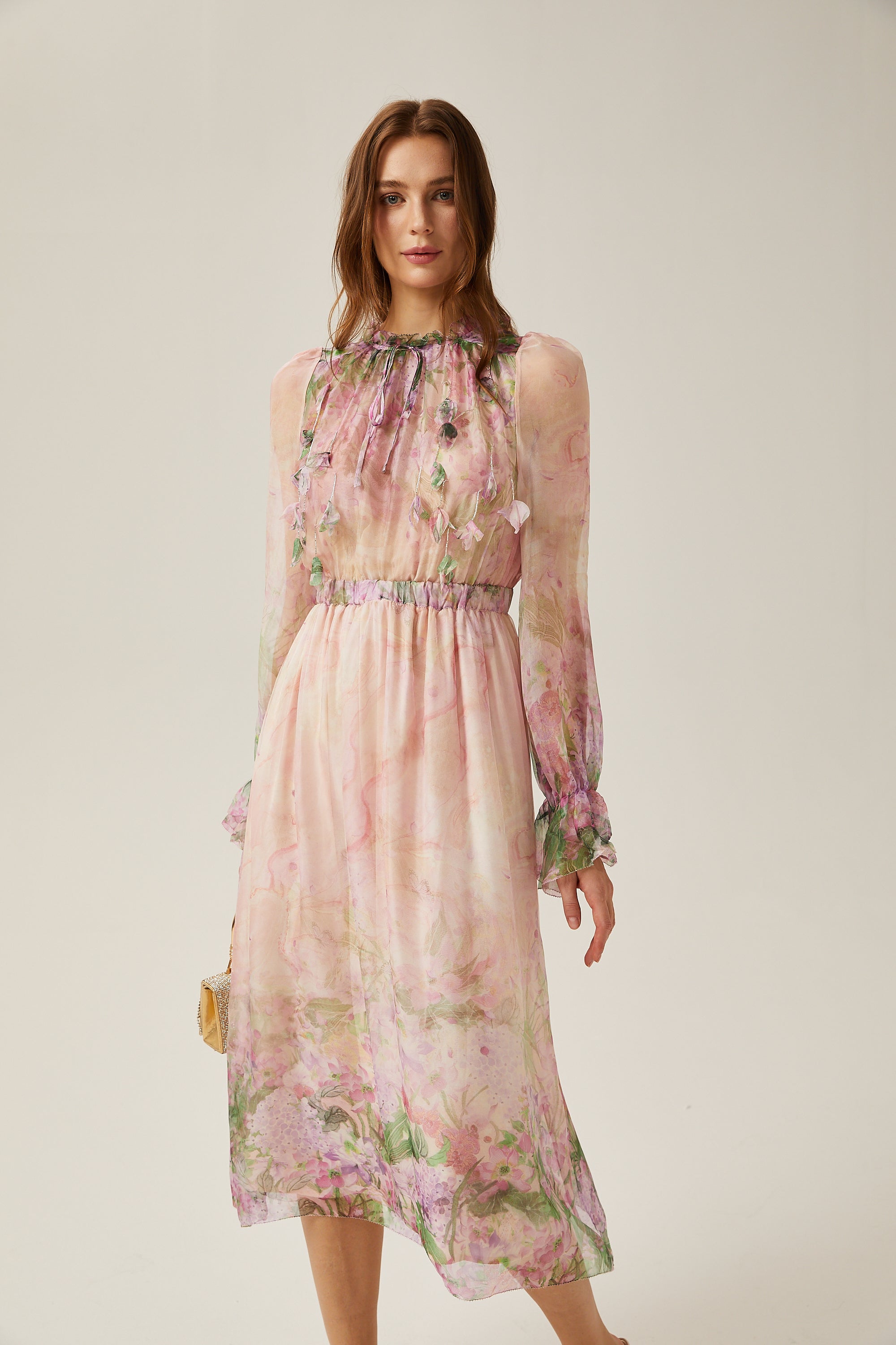 Justine floral-print cinched-waist midi dress