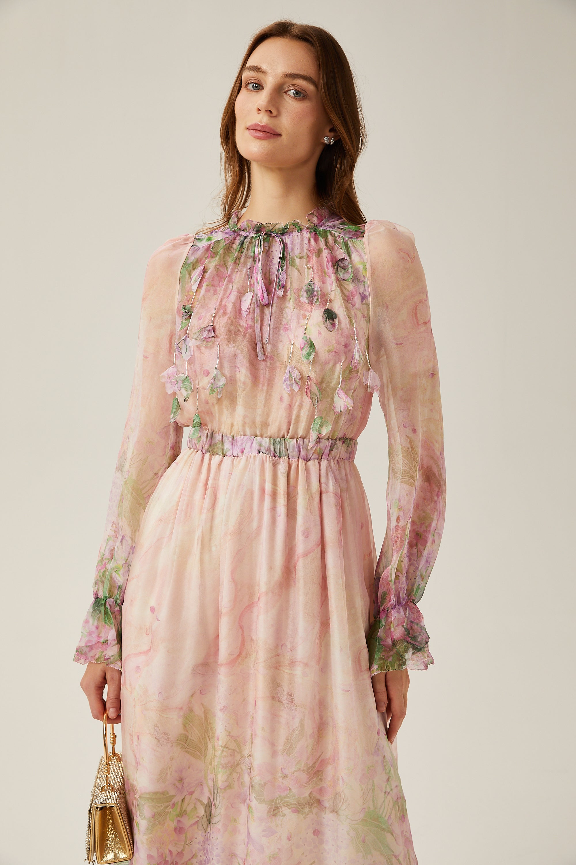 Justine floral-print cinched-waist midi dress