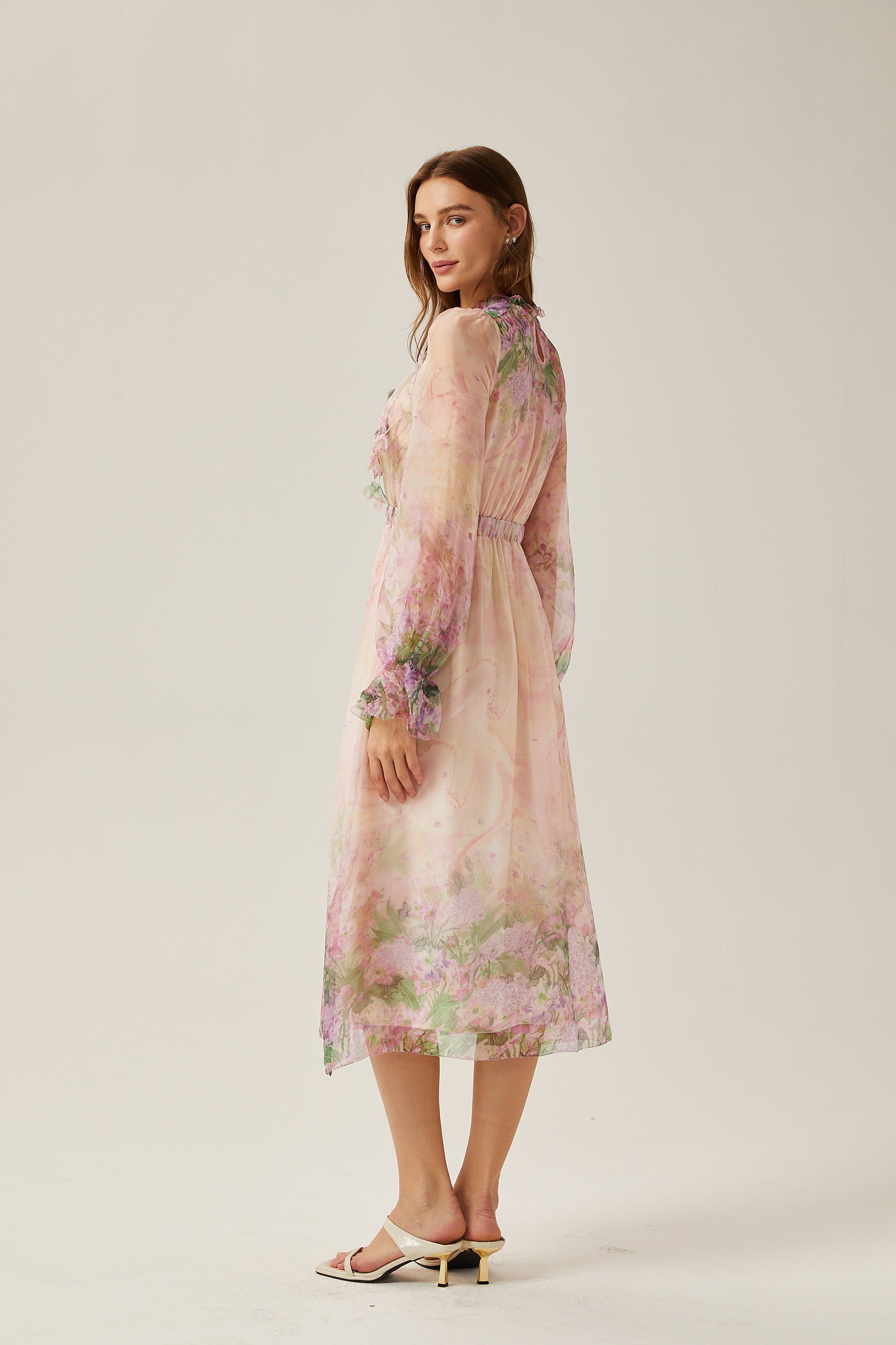 Justine floral-print cinched-waist midi dress