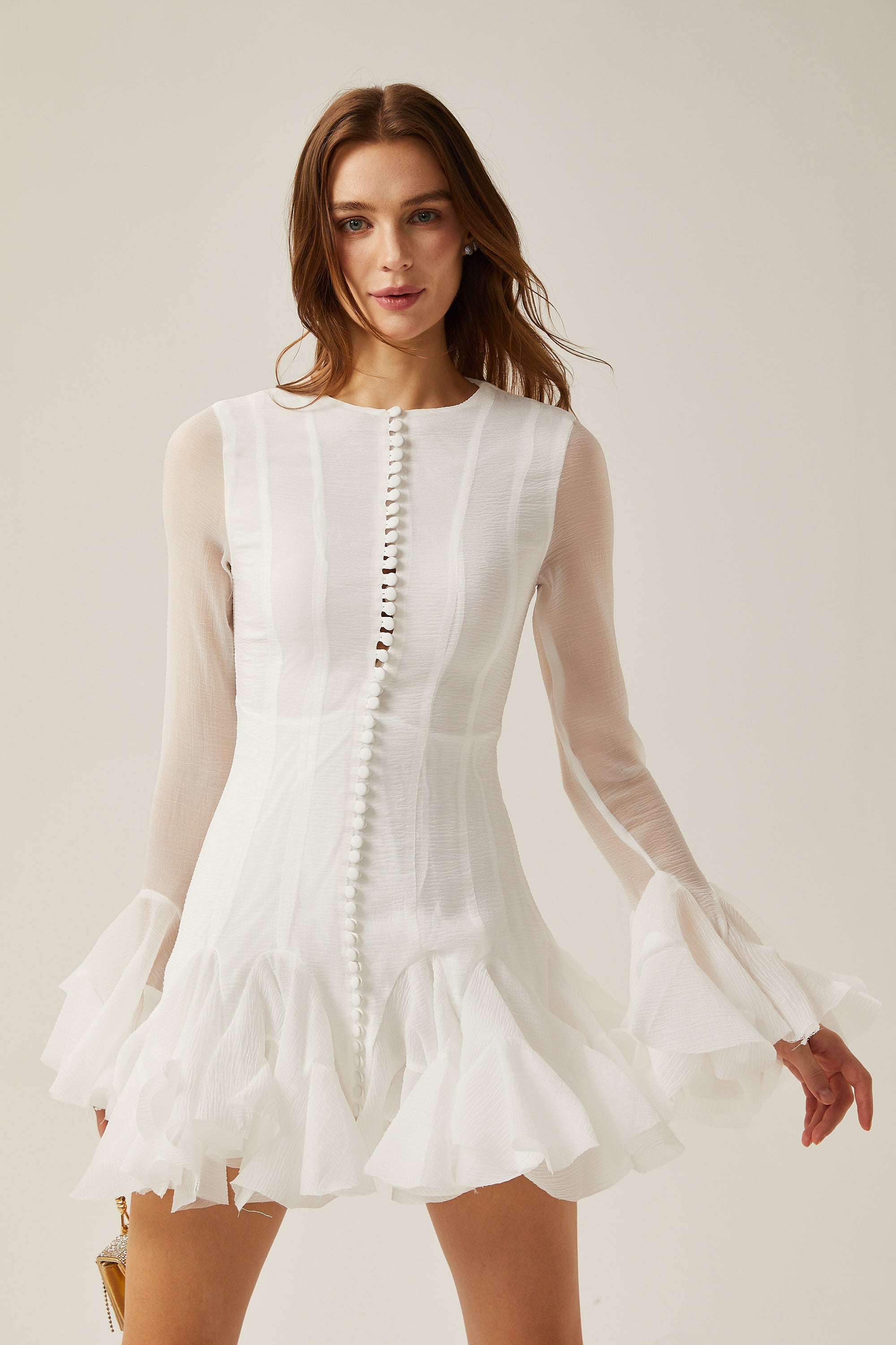 Anaïs white semi-sheer flared mini dress