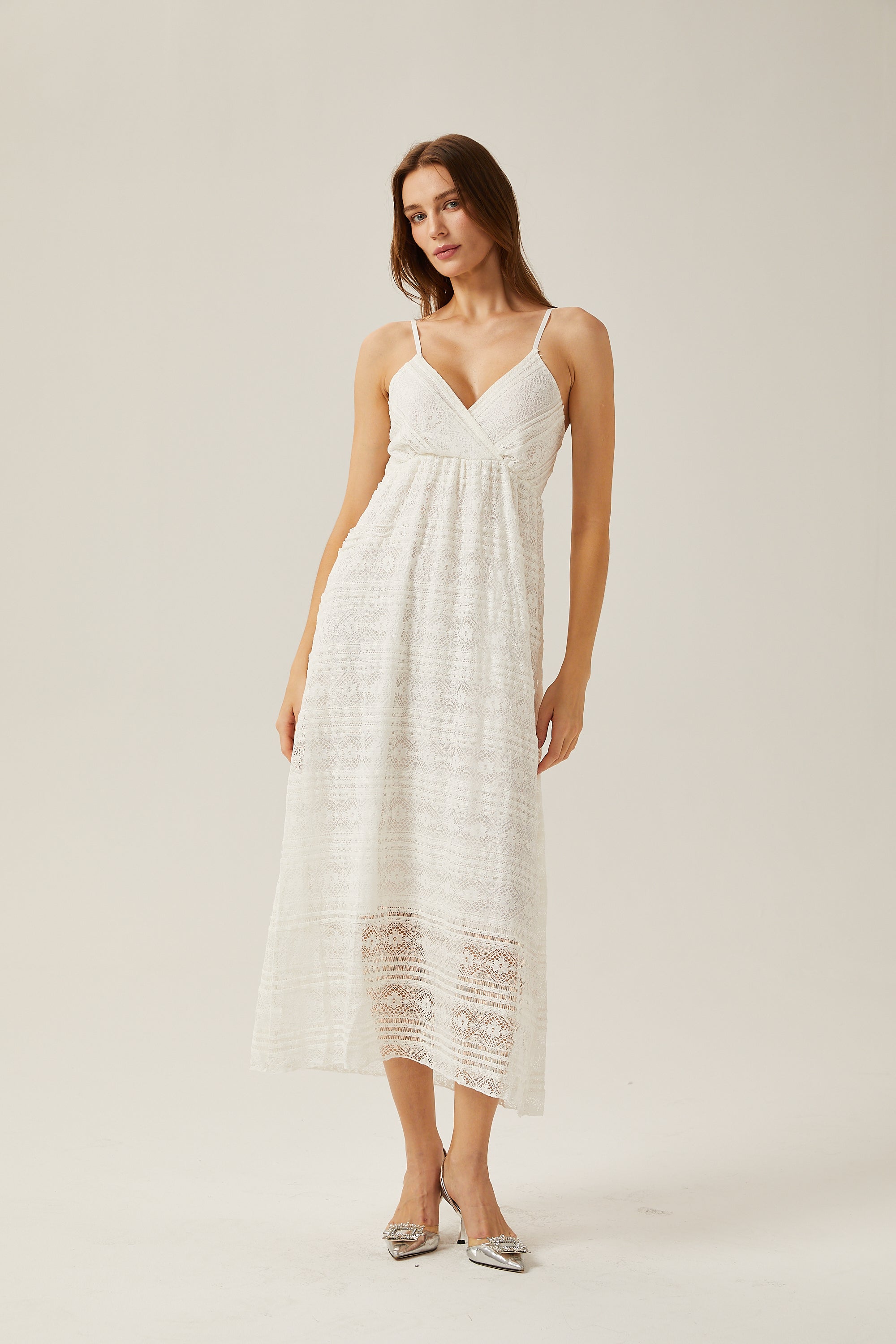 Gabrielle white cut-out V-neck midi dress