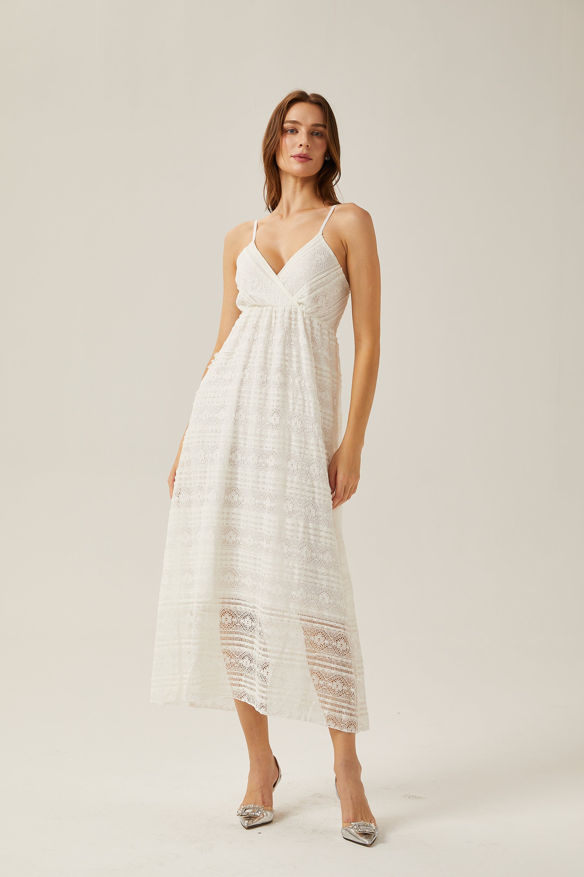 Gabrielle white cut-out V-neck midi dress