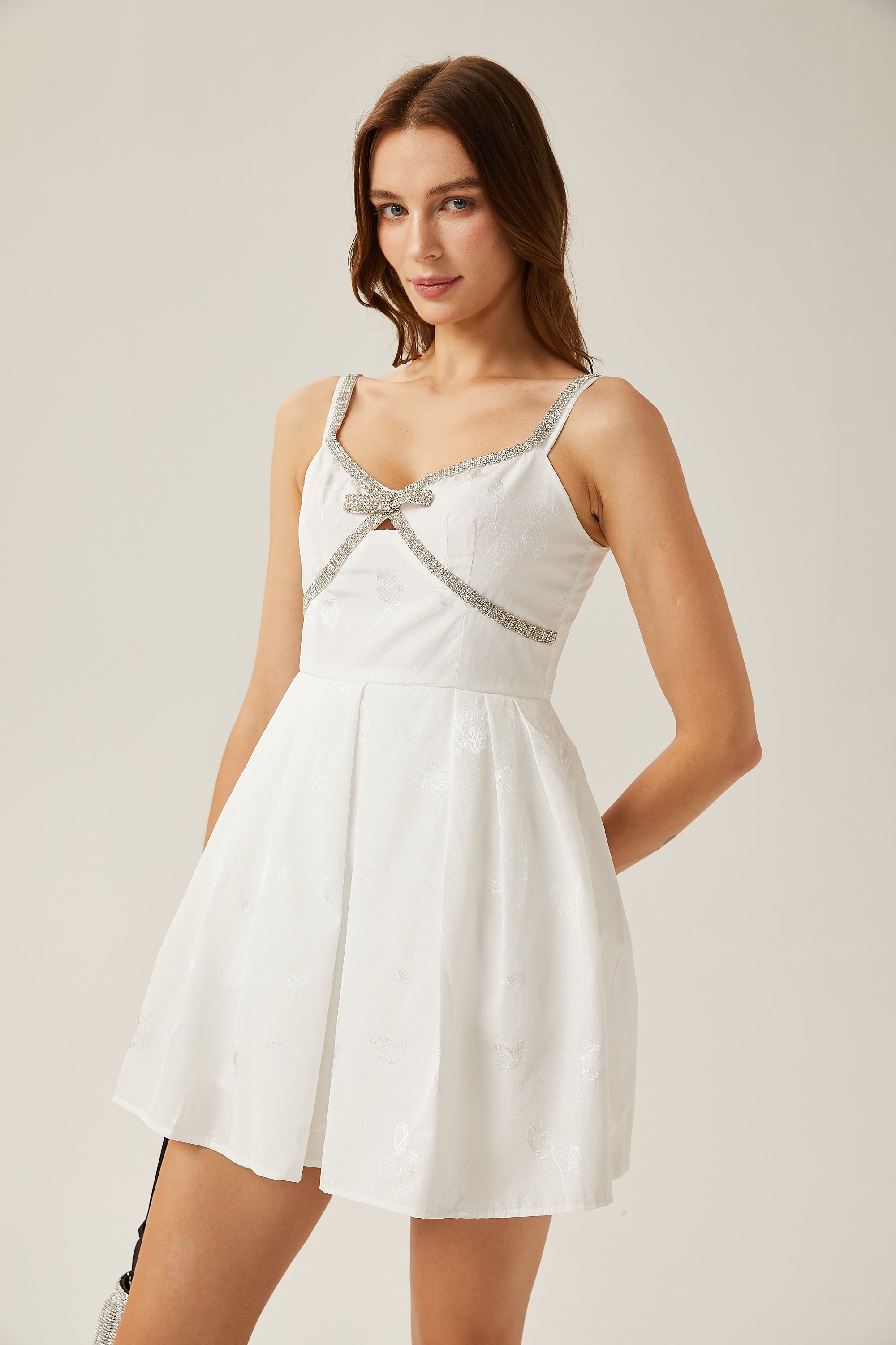 Élodie white bow-detail embellished mini dress