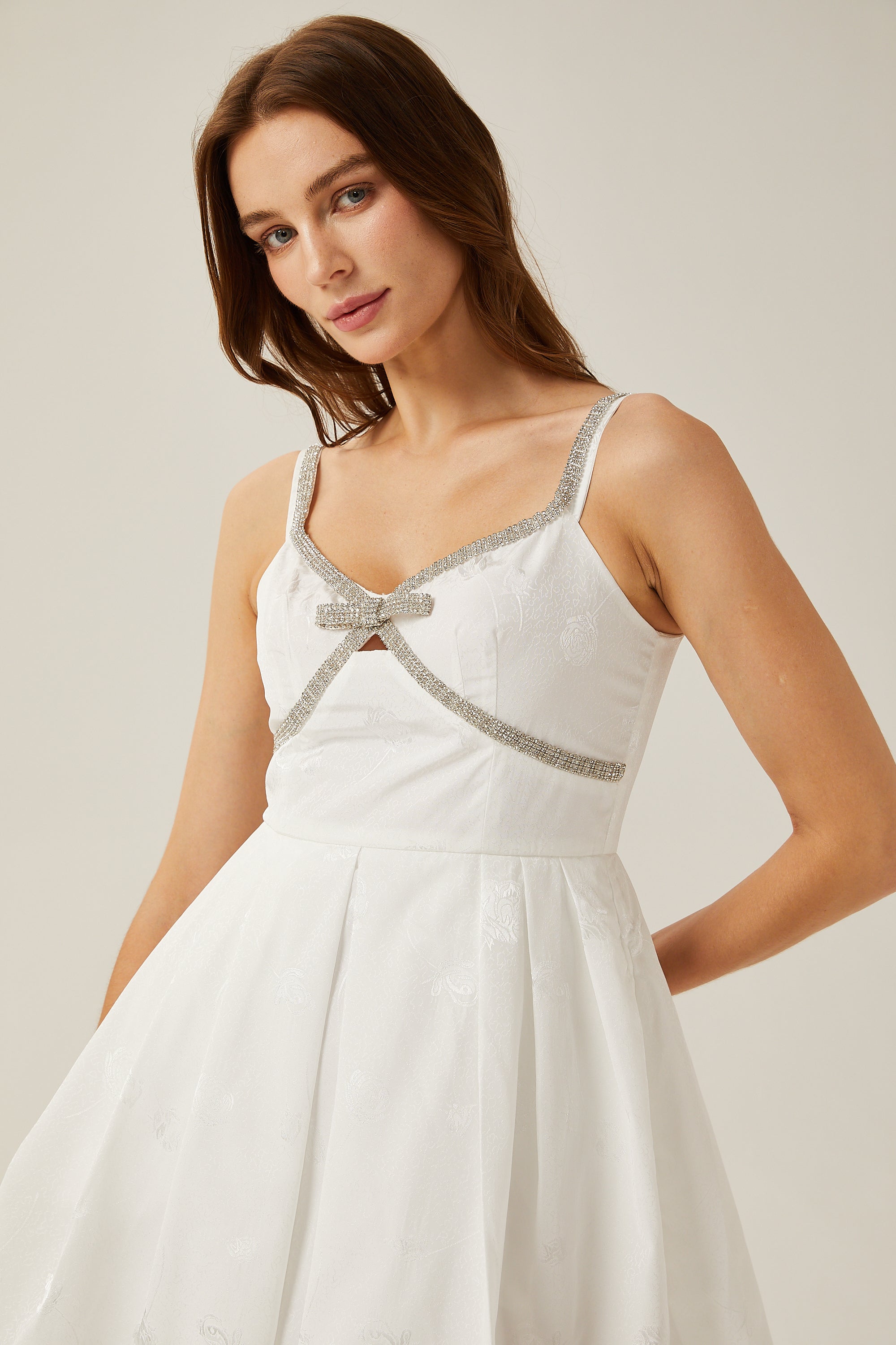 Élodie white bow-detail embellished mini dress