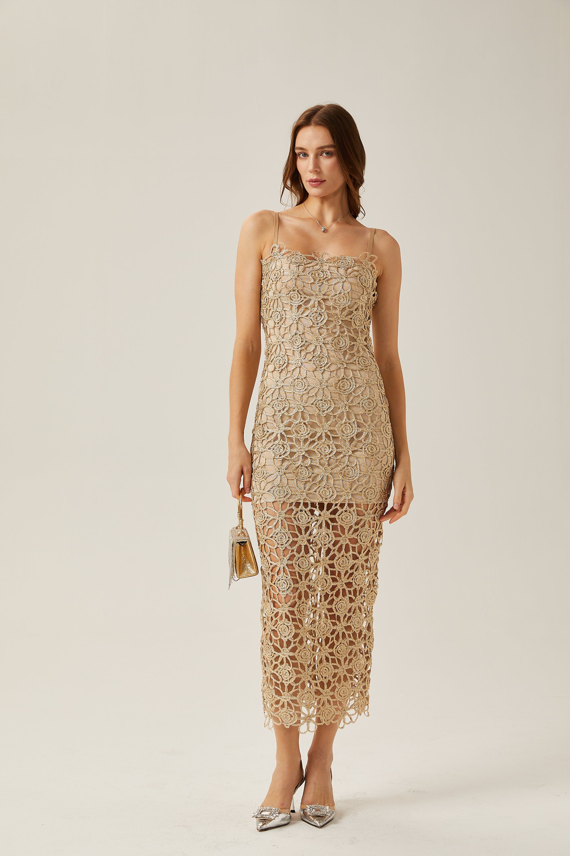 Béatrice floral-embroidered sleeveless midi dress