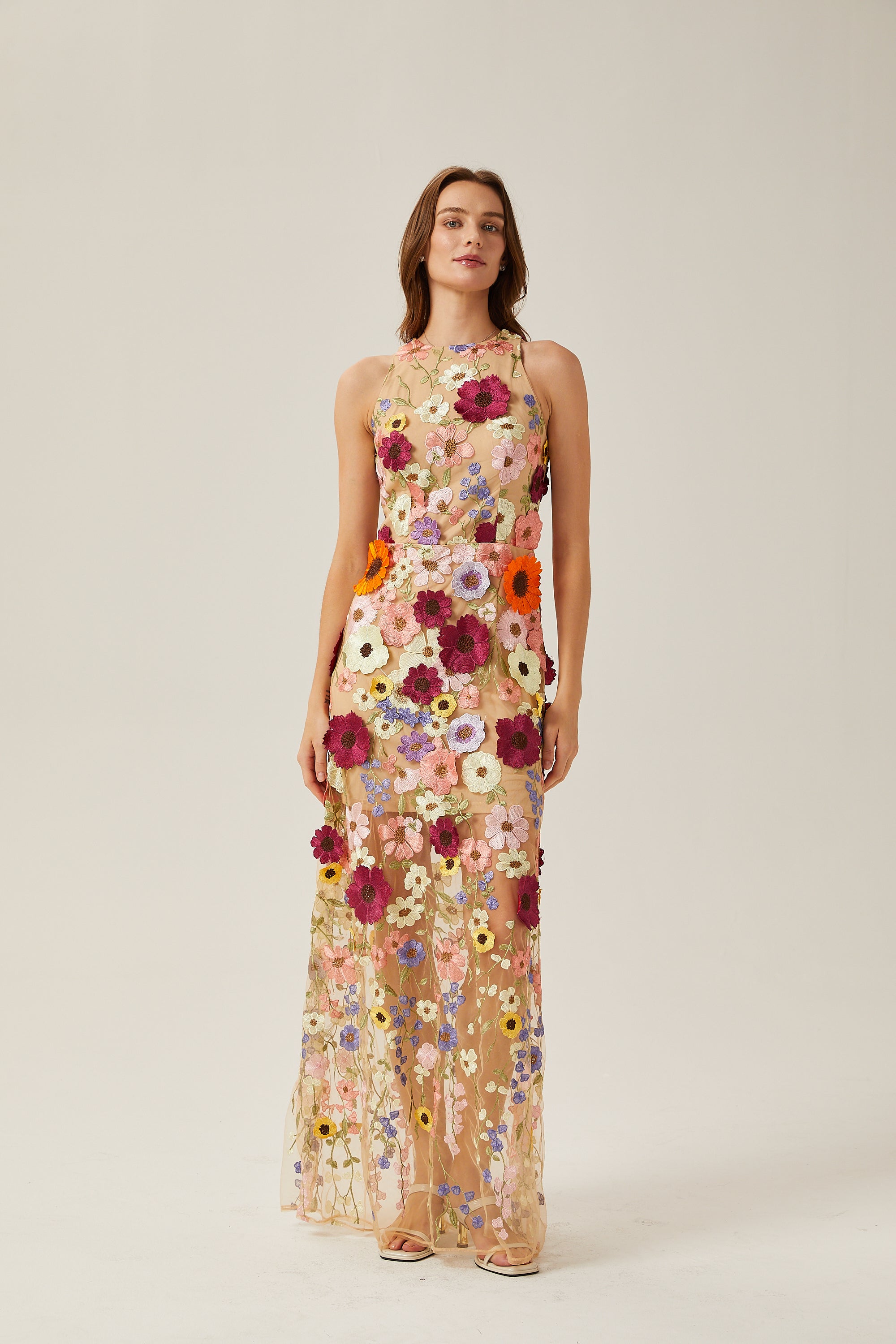 Audrey petal-detail sleeveless maxi dress