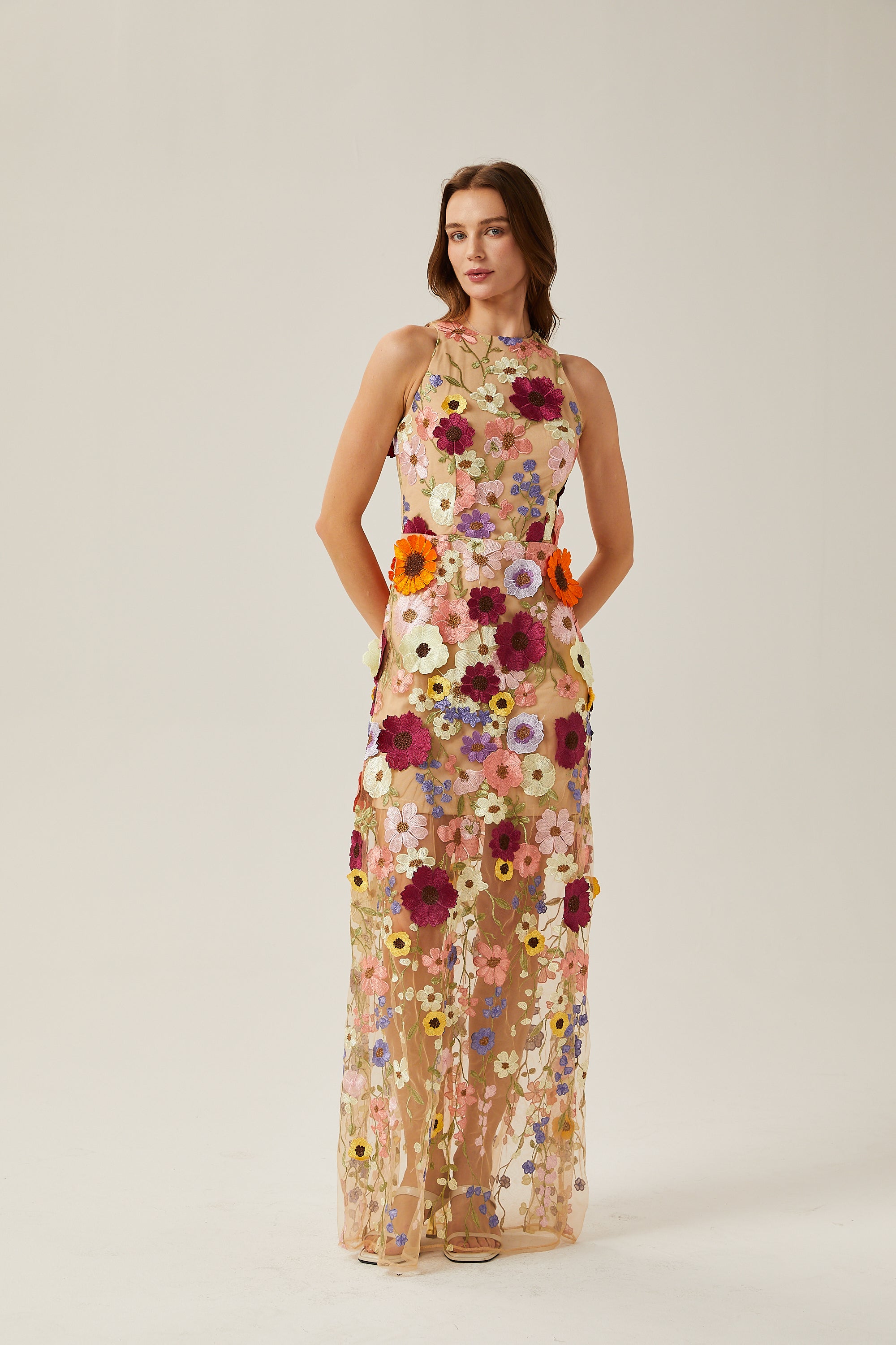 Audrey petal-detail sleeveless maxi dress