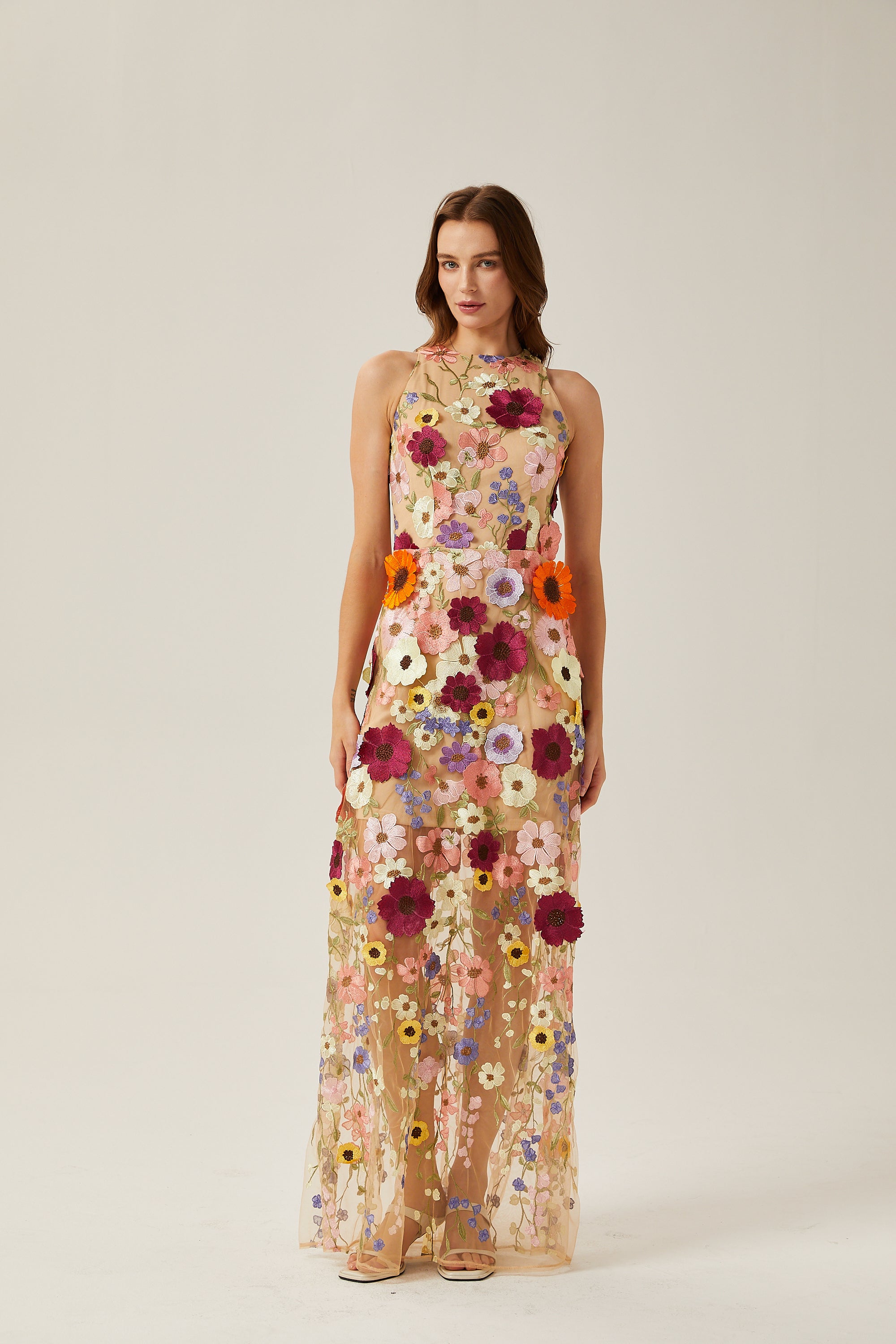 Audrey petal-detail sleeveless maxi dress