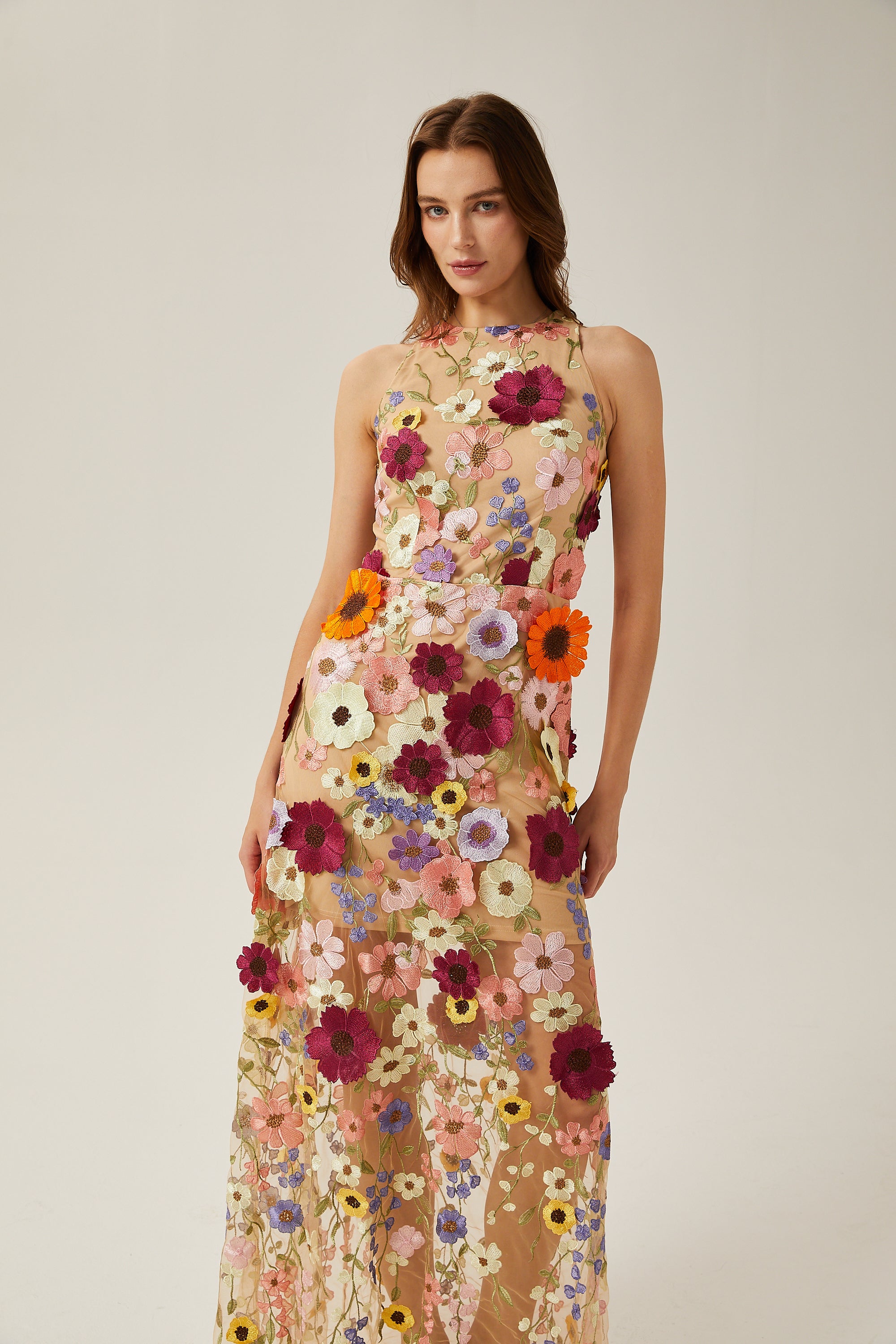 Audrey petal-detail sleeveless maxi dress